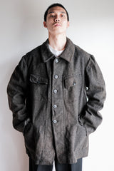 [~30's] French Vintage Grey Wool Hunting Jacket With Chin Strap "Boro"