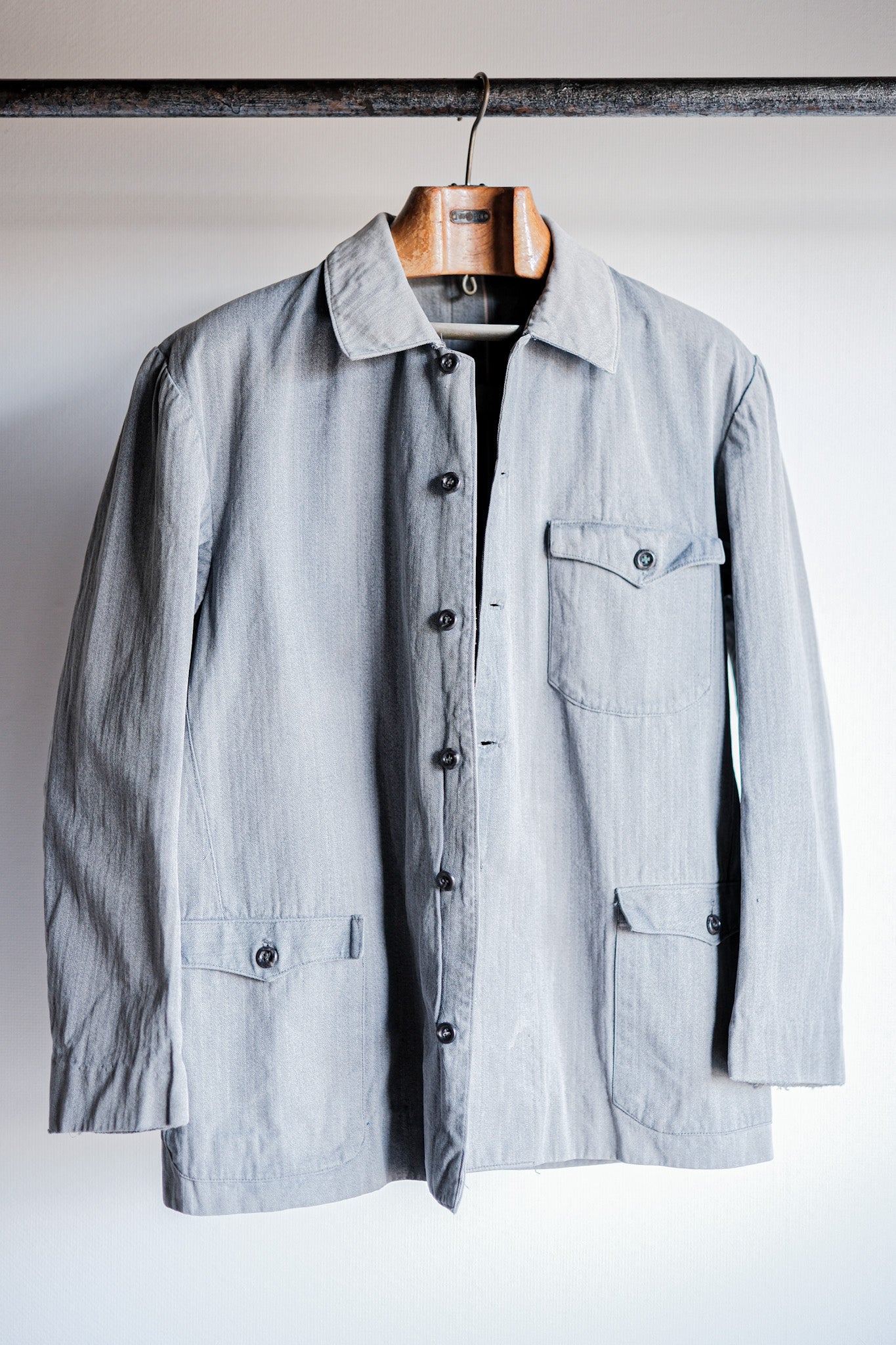［~50's］Europe Vintage Salt & Pepper HBT Cotton Work Jacket "6 Buttons"