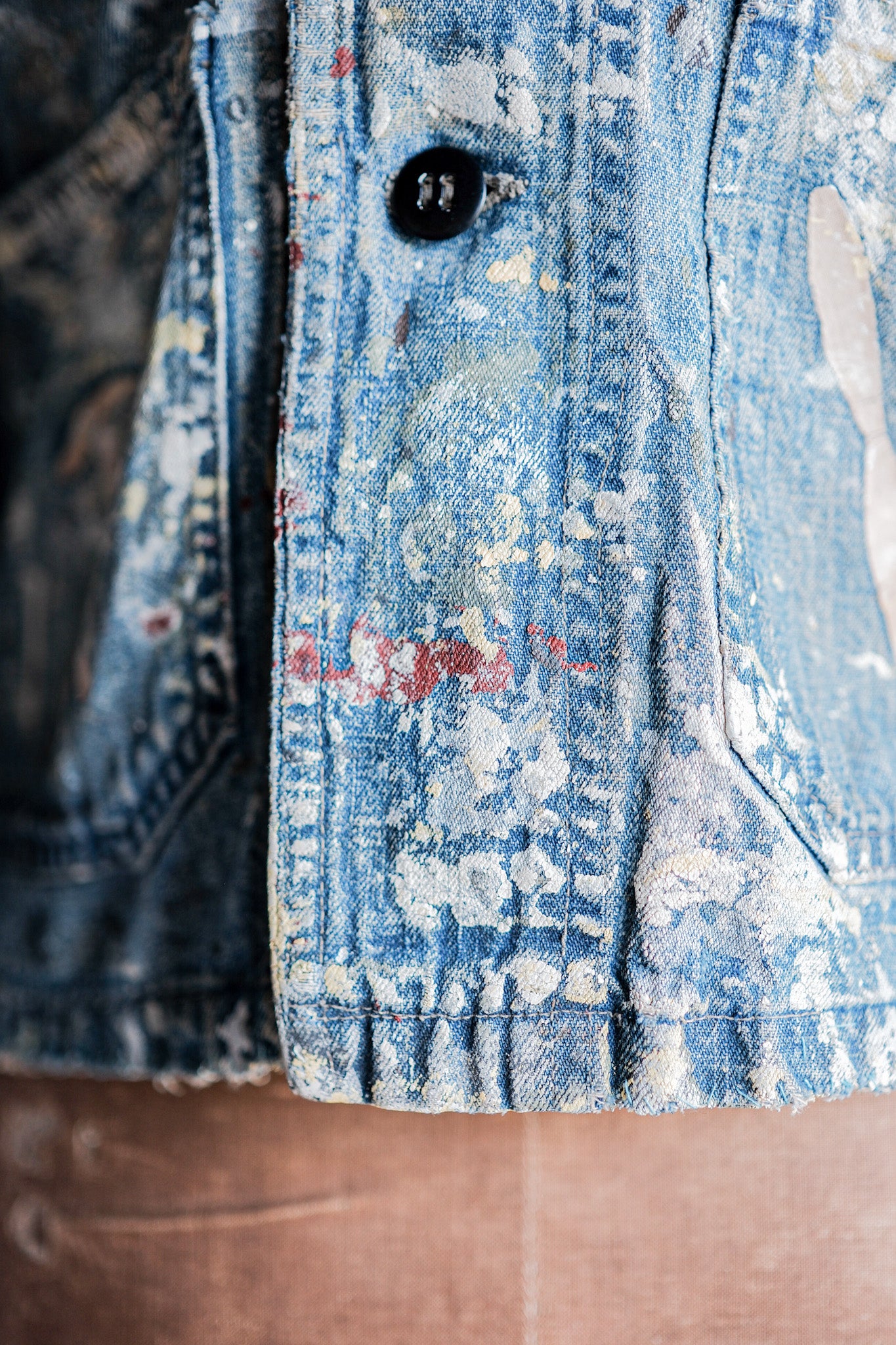 40's】U.S.NAVY Shawl Collar Denim Coverall “Crazy Paint”