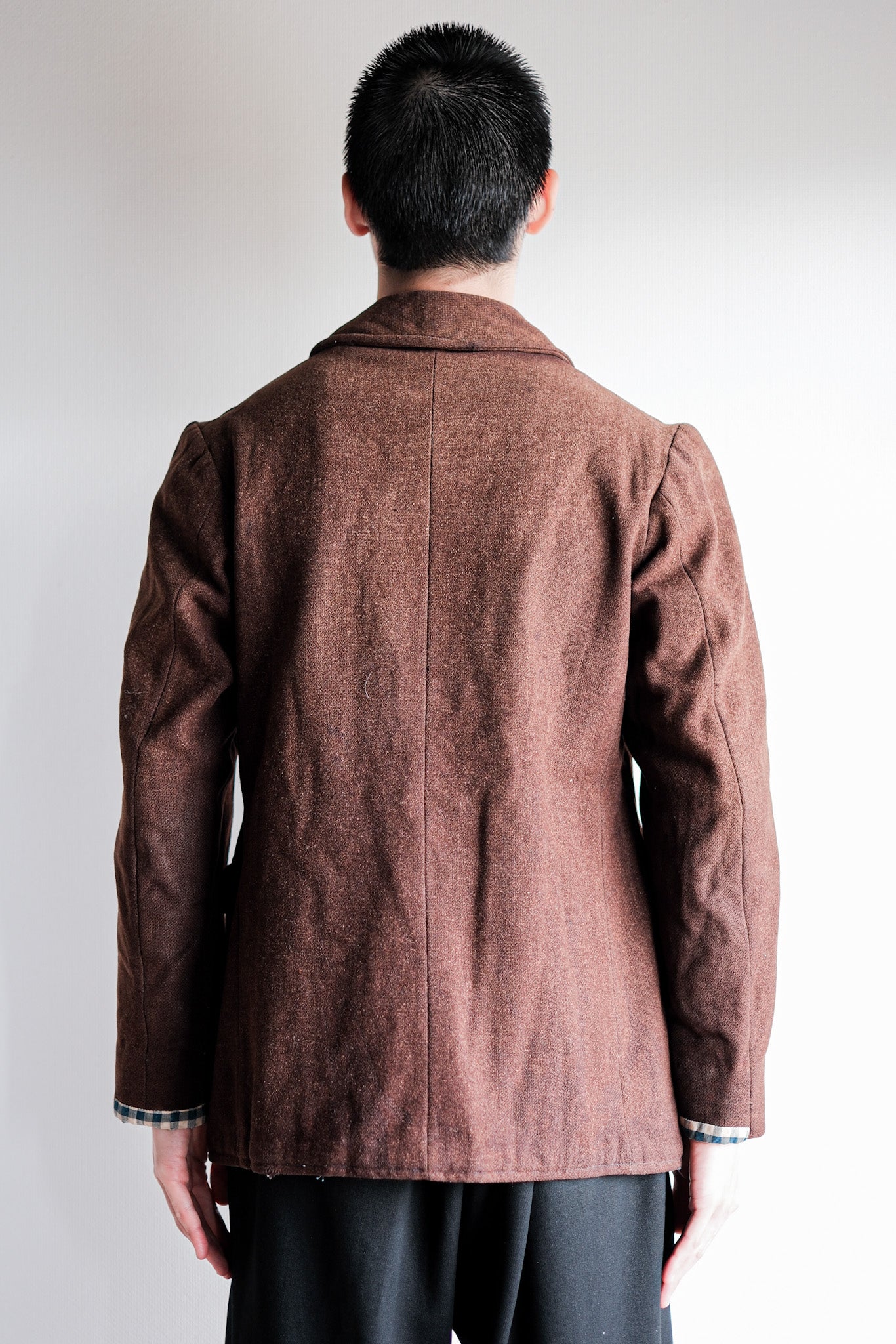 【~20's】French Vintage Brown Wool Work Jacket "Patchwork"