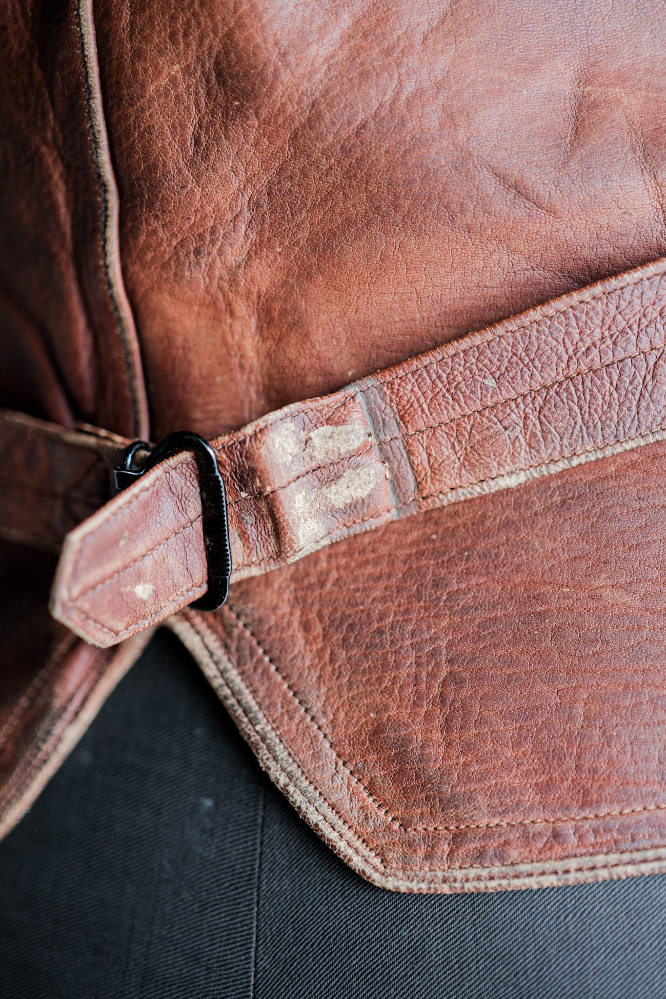 [~ 50's] French Vintage Brown Leather Work Gilet