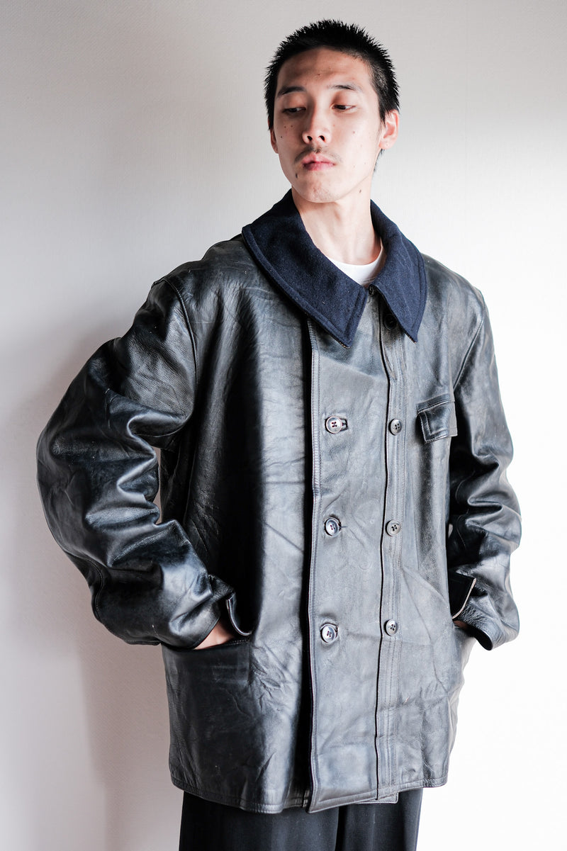 50's】French Vintage Le Corbusier Leather Work Jacket 