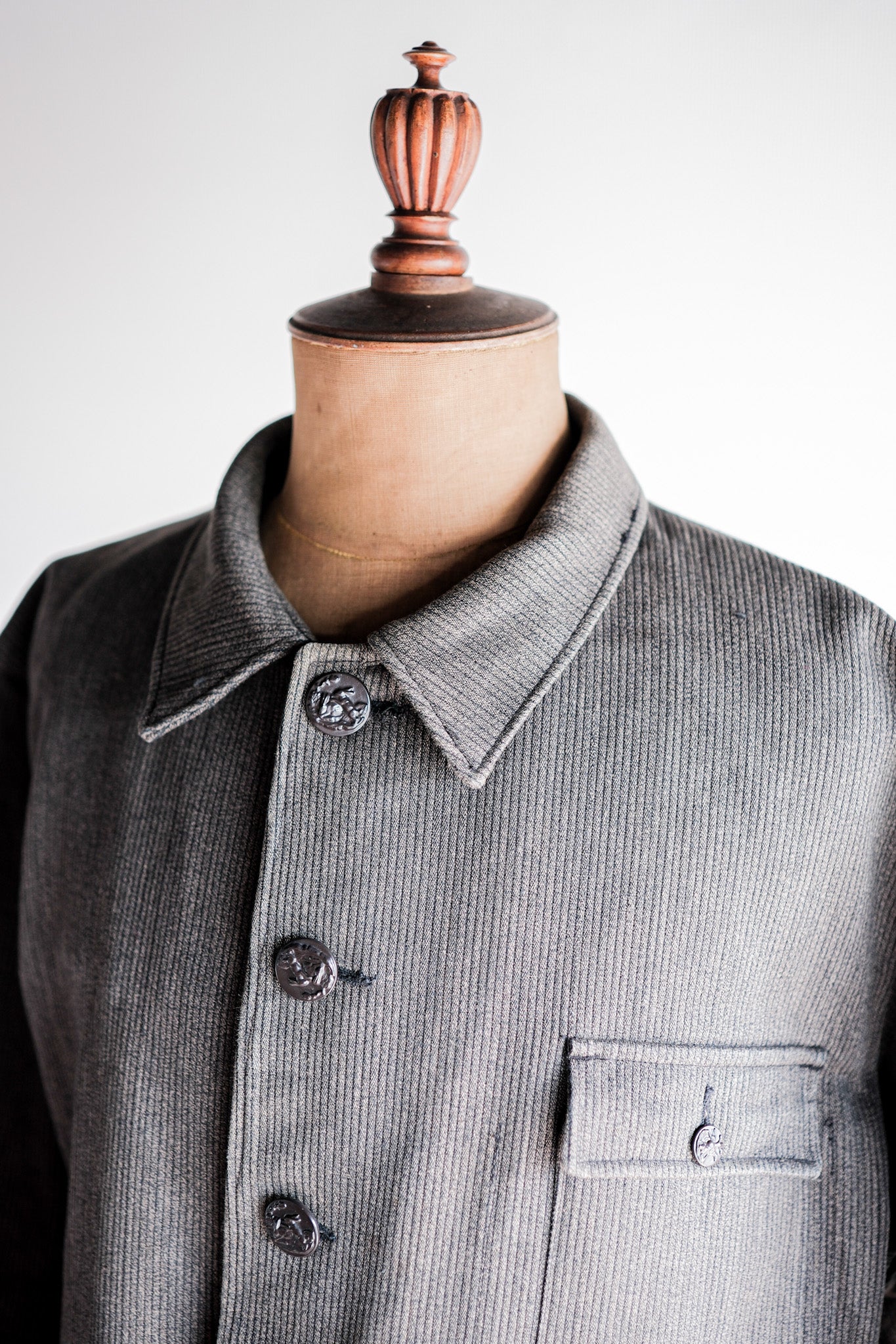 【~60's】French Vintage Brown Salt & Pepper Cotton Pique Hunting Jacket Size.56 "Le Mont St. Michel"