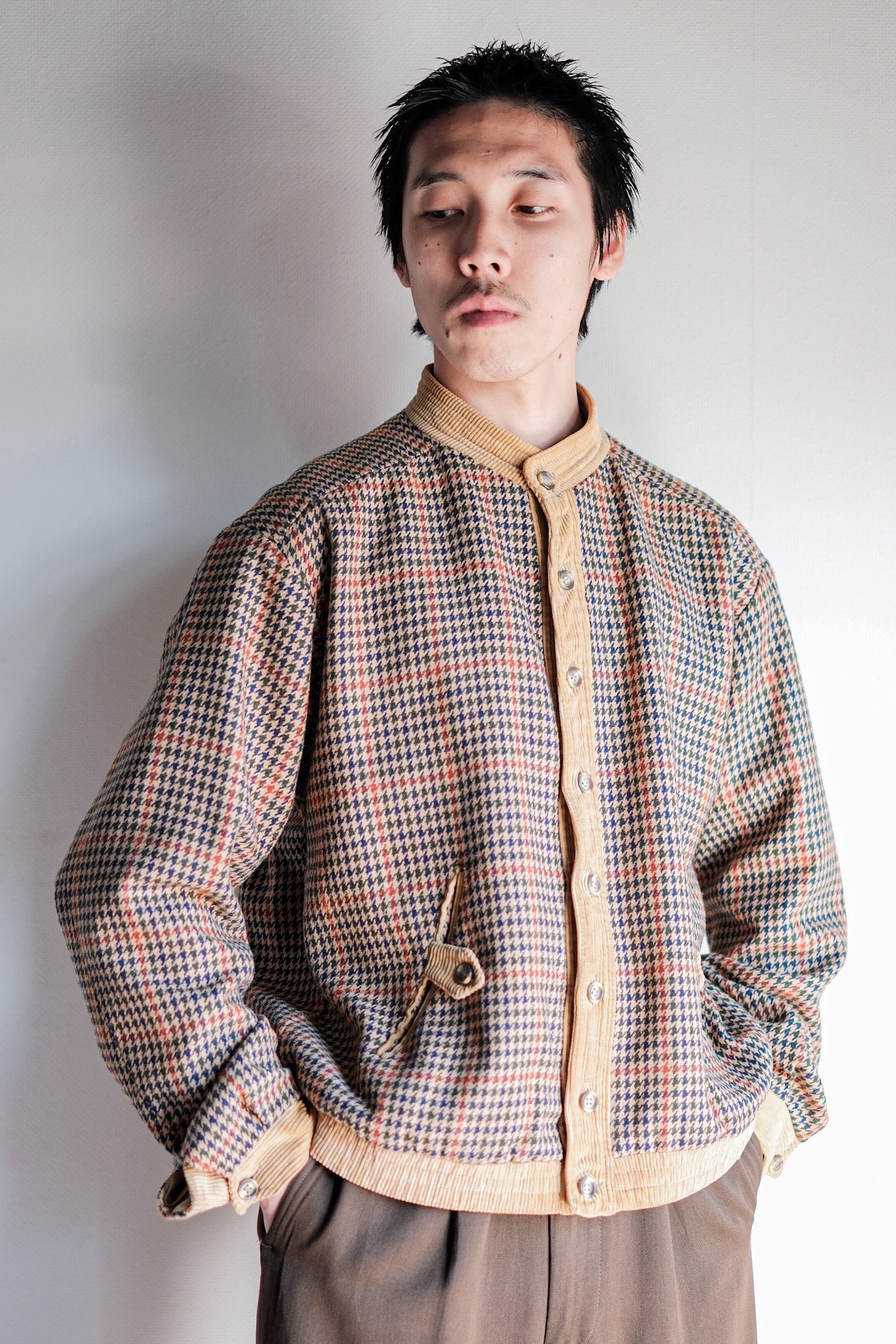 【~70's】British Vintage Houndstooth Wool Mix Jacket Size.38R "JAEGER"