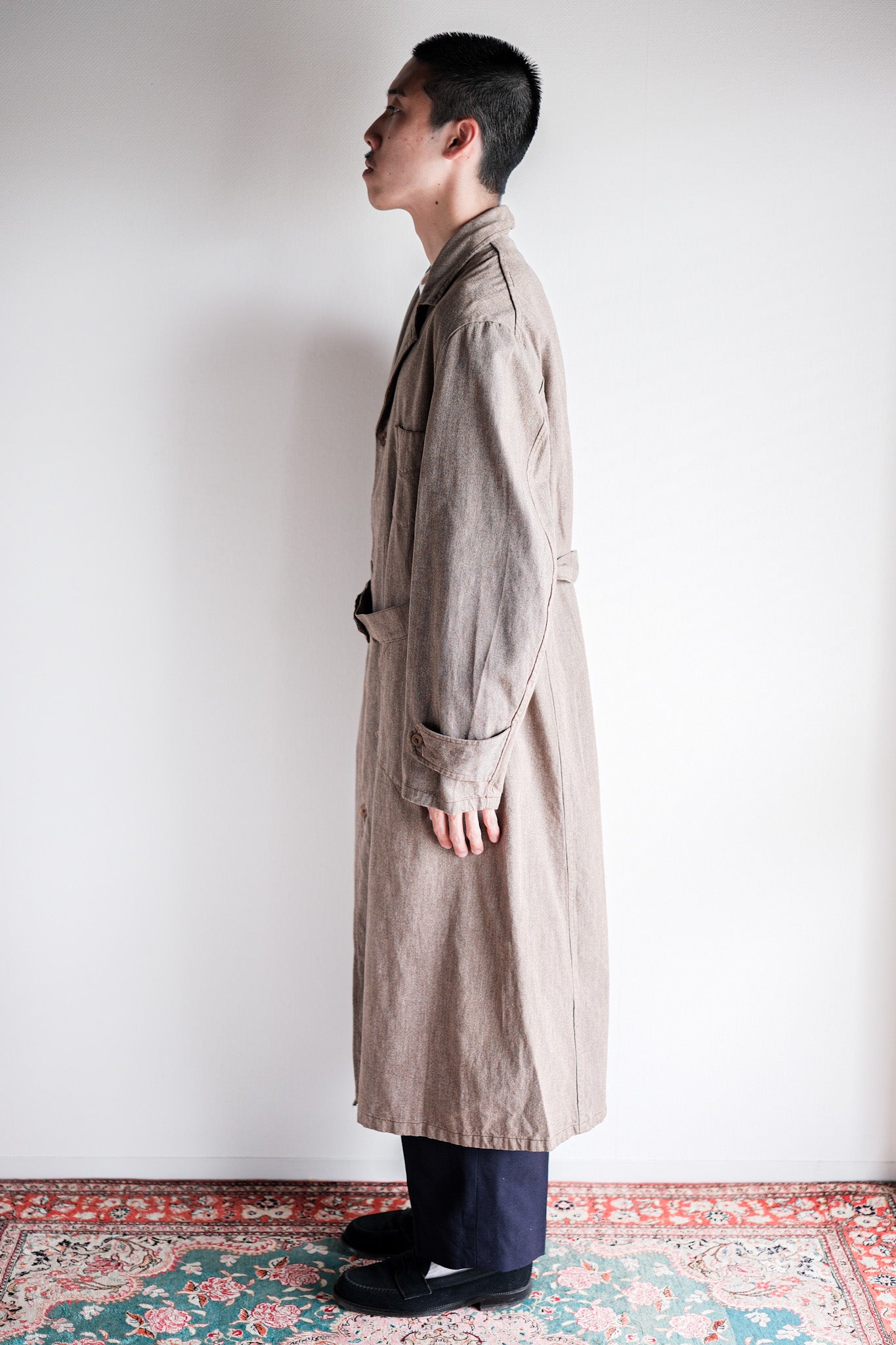 [~ 40's] French Vintage Brown Chambray Atelier Coat "Dead Stock"