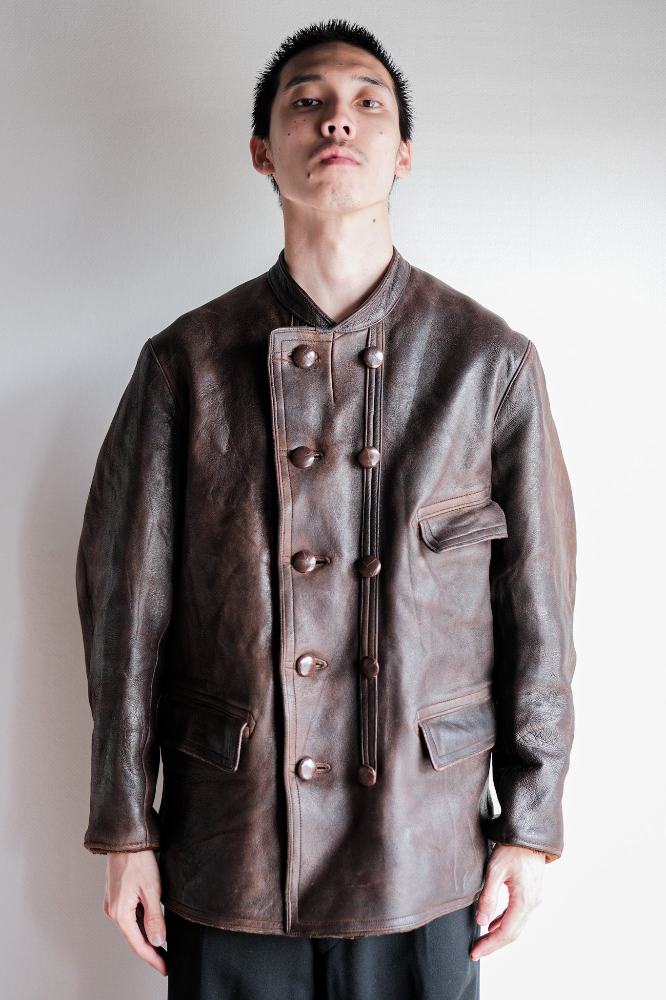 【~40's】Swedish Vintage Double Breasted Leather Jacket