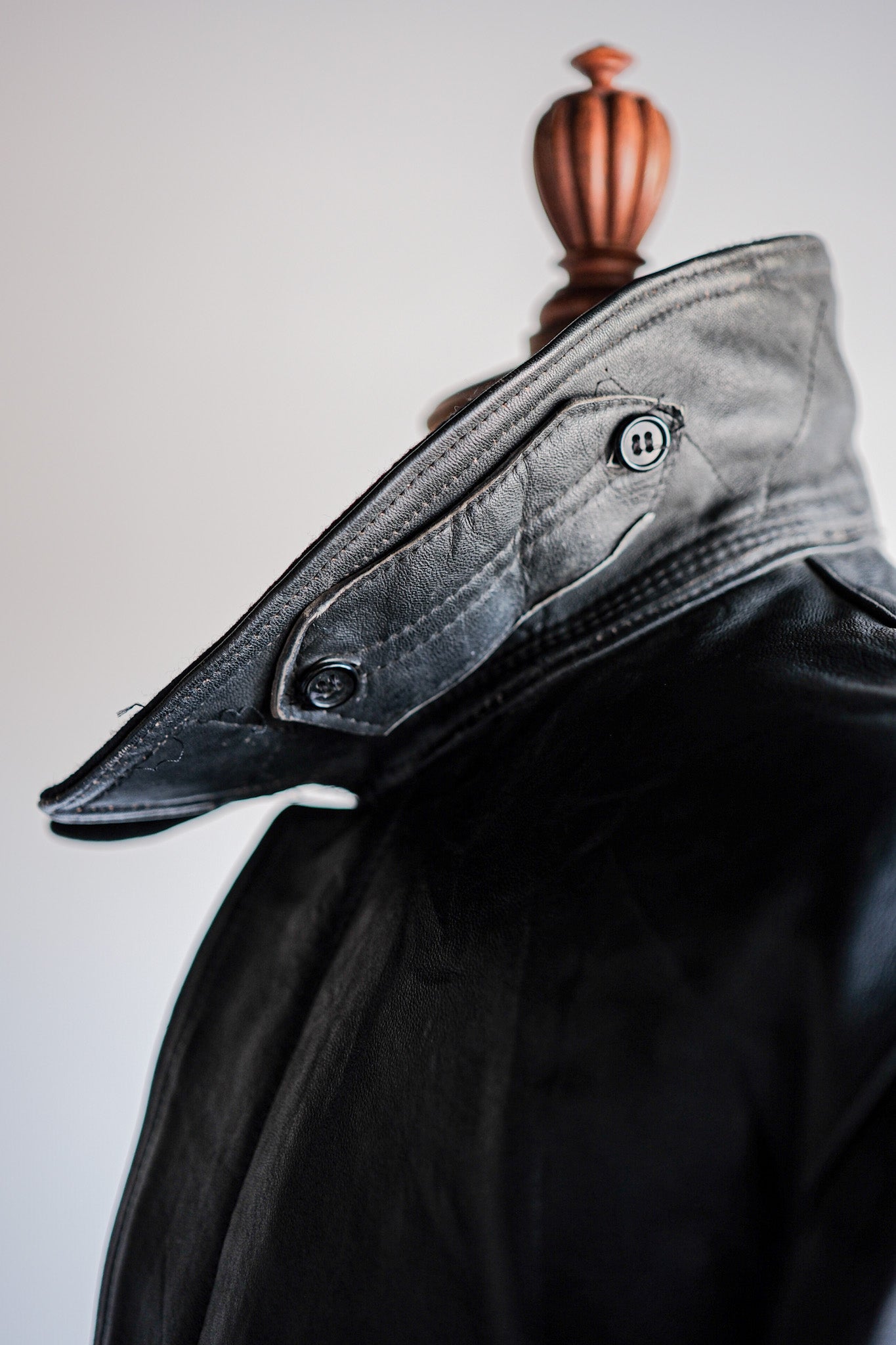 ［~60's］French Vintage Black Leather Work Jacket "Wool Collar"