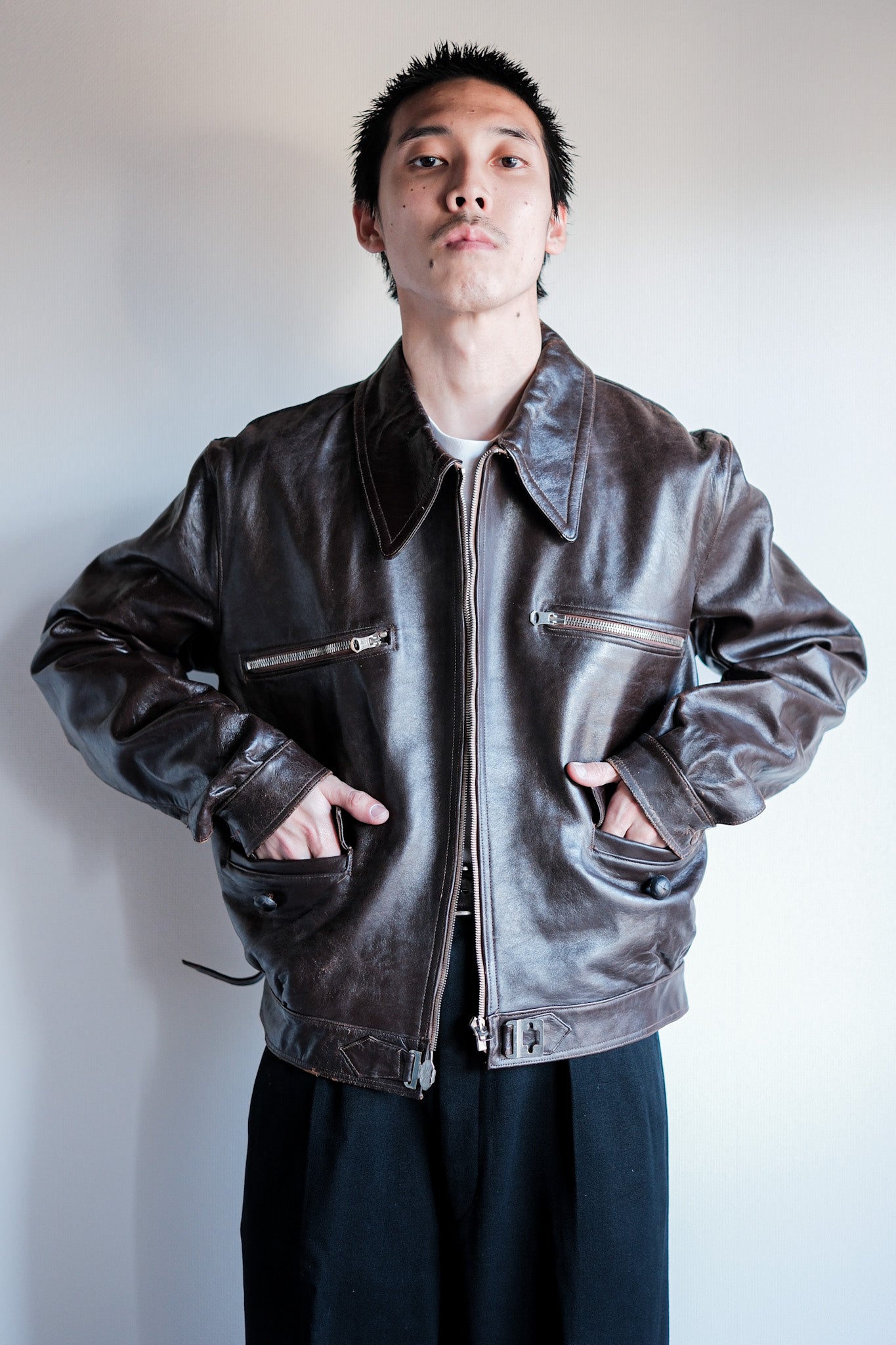 【~30's】French Vintage Hartmann Type Motorcycle Leather Jacket