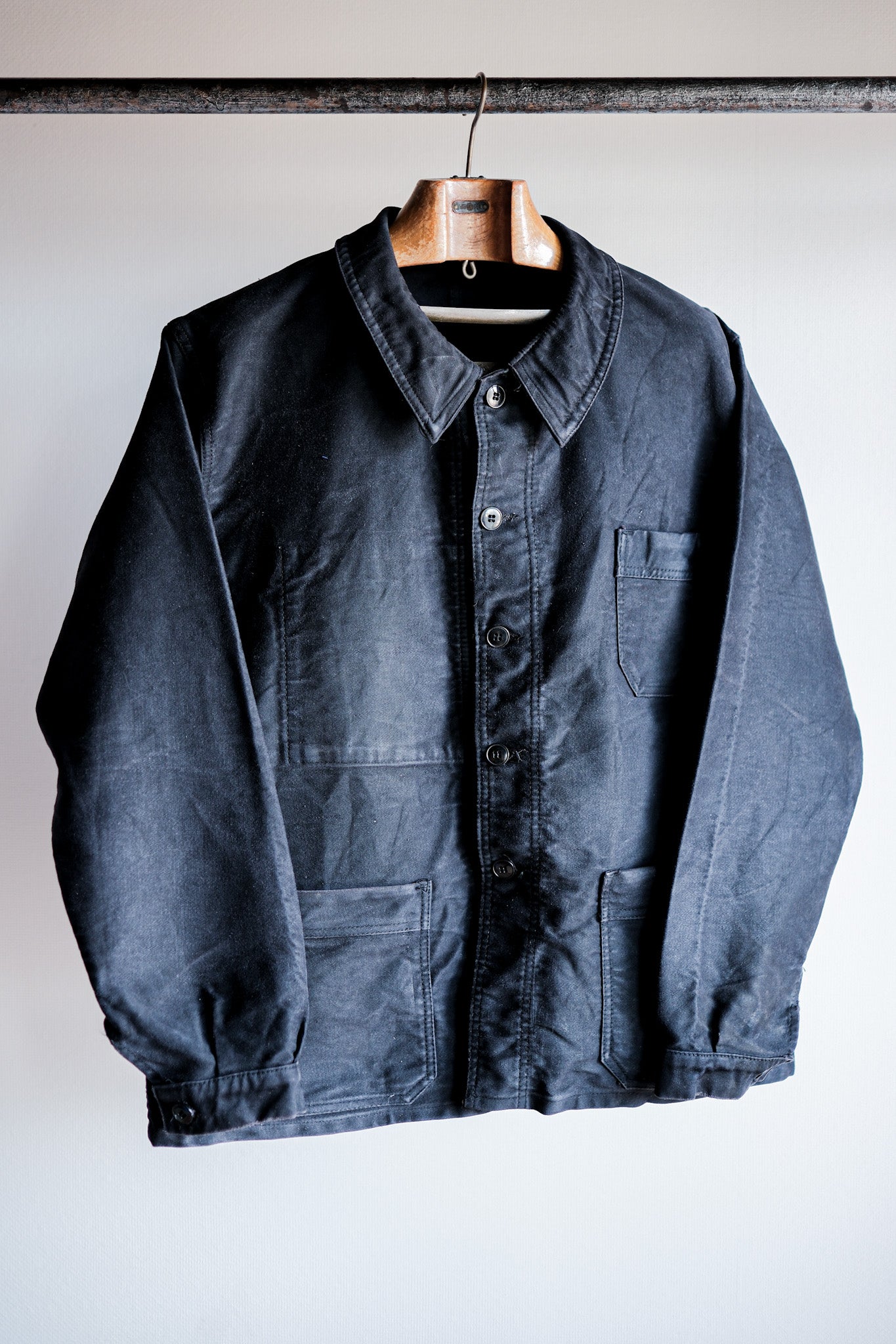 [~ 60's] French vintage noire moleskin work taille veste.50