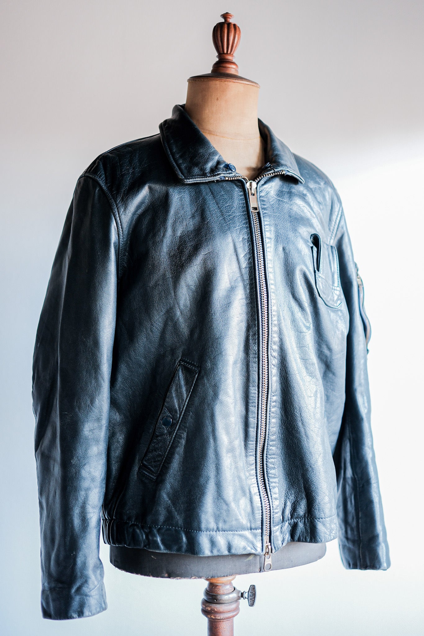 80's】French Air Force Pilot Leather Jacket Size.48 