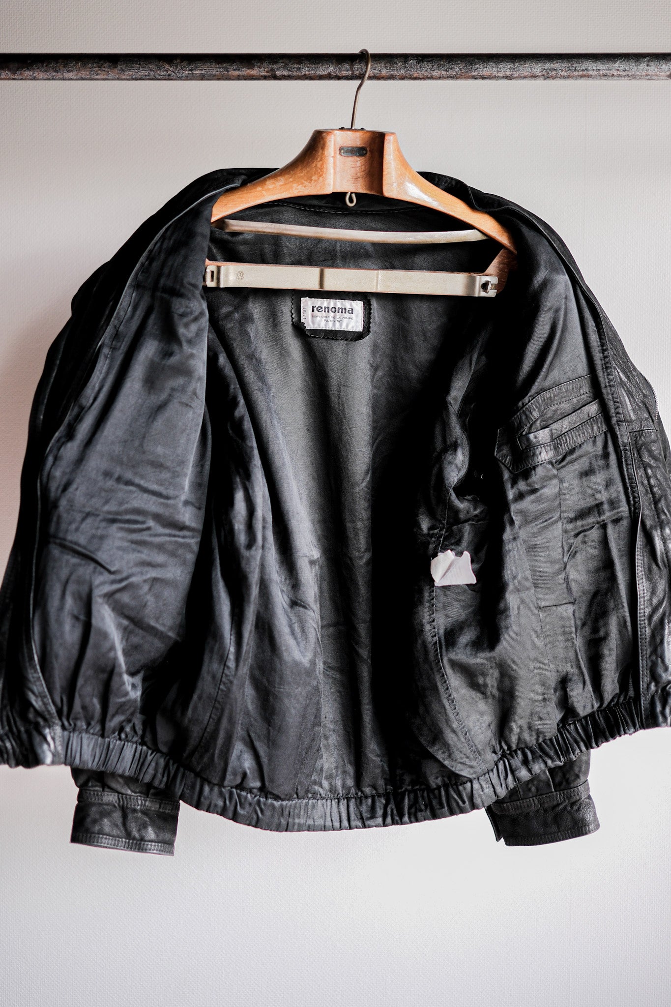 ［~90's］Old Renoma Paris Black Leather Detachable Sleeve Multi Pocket Jacket Size.M