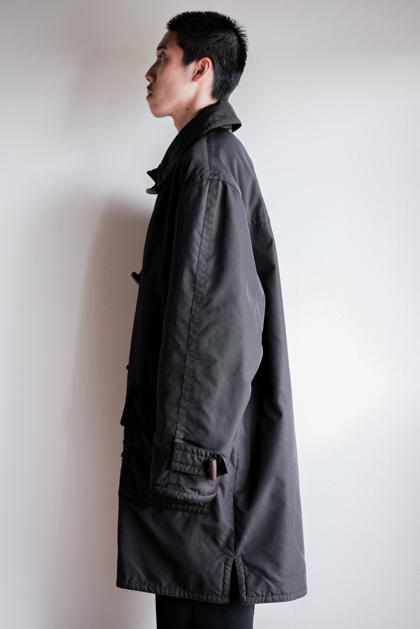 ［~90's］Old Hermès Paris Dark Brown Polyamide Duffle Coat Size.54