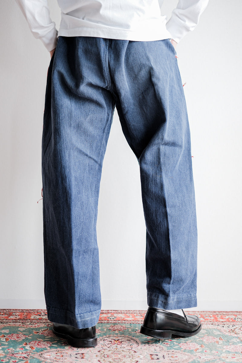 [ต้น 20 C] French Vintage Indigo HBT ผ้าลินินนักดับเพลิงนักดับเพลิง