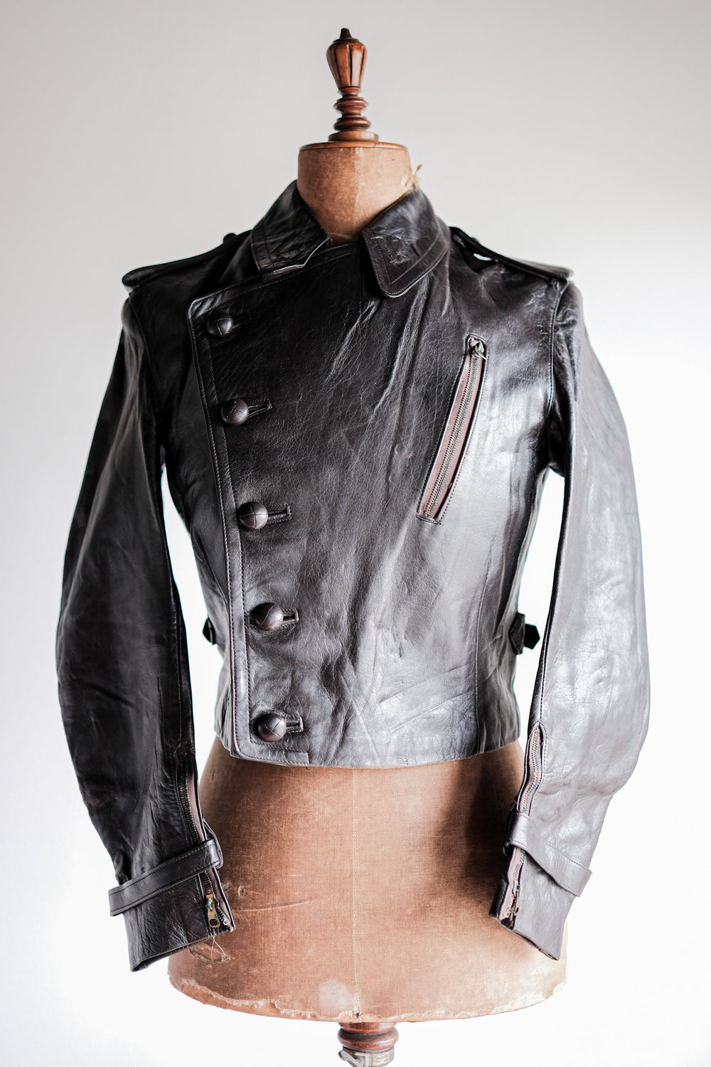 【~40's】French Vintage Motorcycle Leather Jacket Size.4 "Dead Stock"
