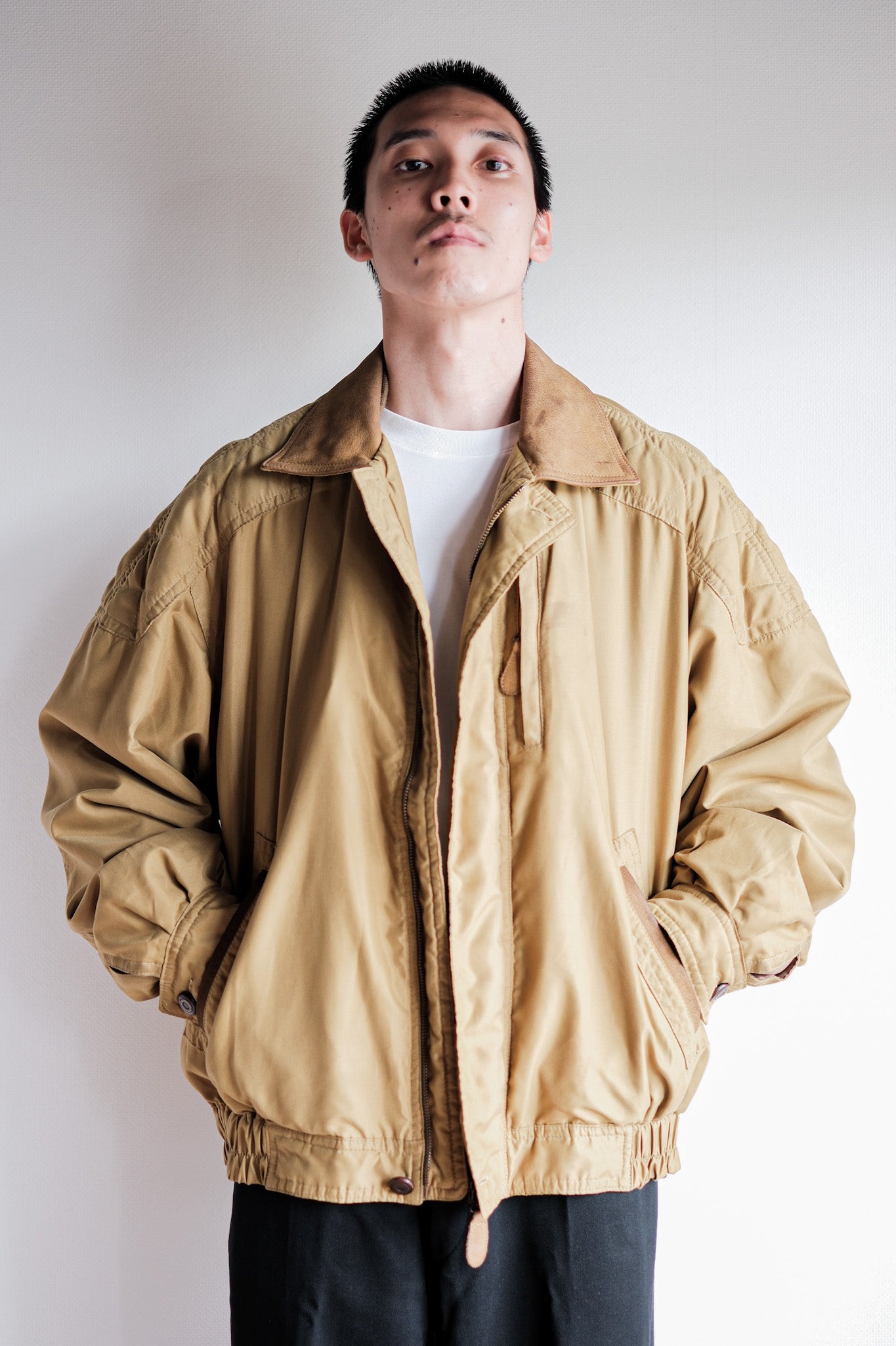 ［~80's］Old Yves Saint Laurent Nylon Quilting Blouson With Chin Strap "Pour Homme"