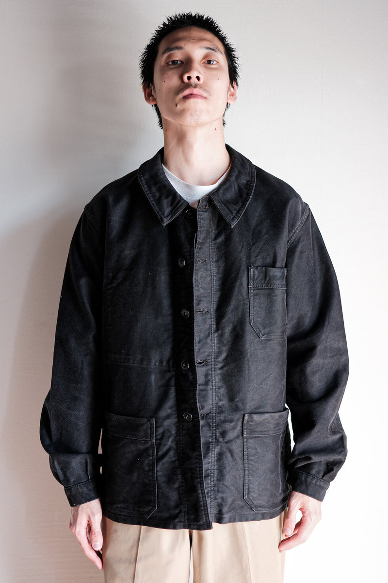 60's】French Vintage Black Moleskin Work Jacket Size.50 – VIEUX ET