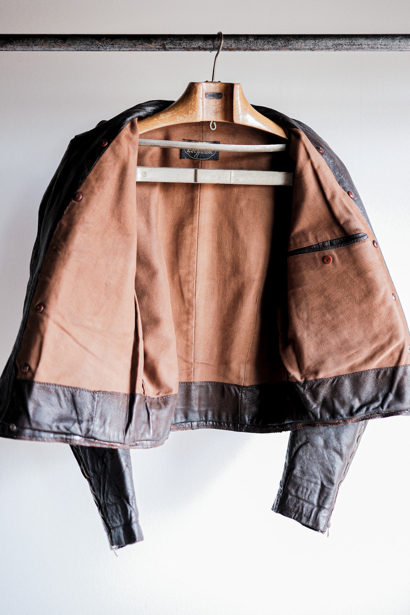 【~40's】German Vintage Double Breasted Motorcycle Leather Jacket