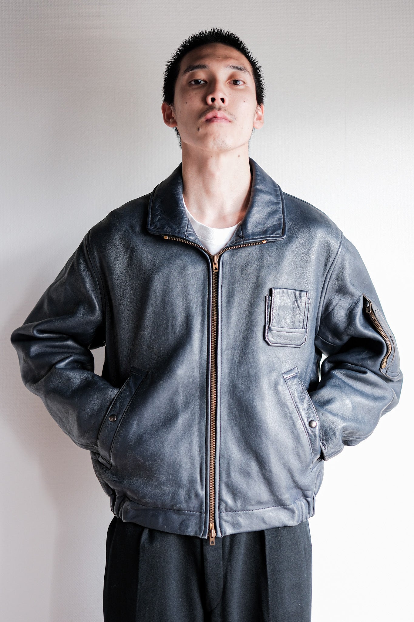 ［~70's］French Air Force Pilot Leather Jacket Size.96M