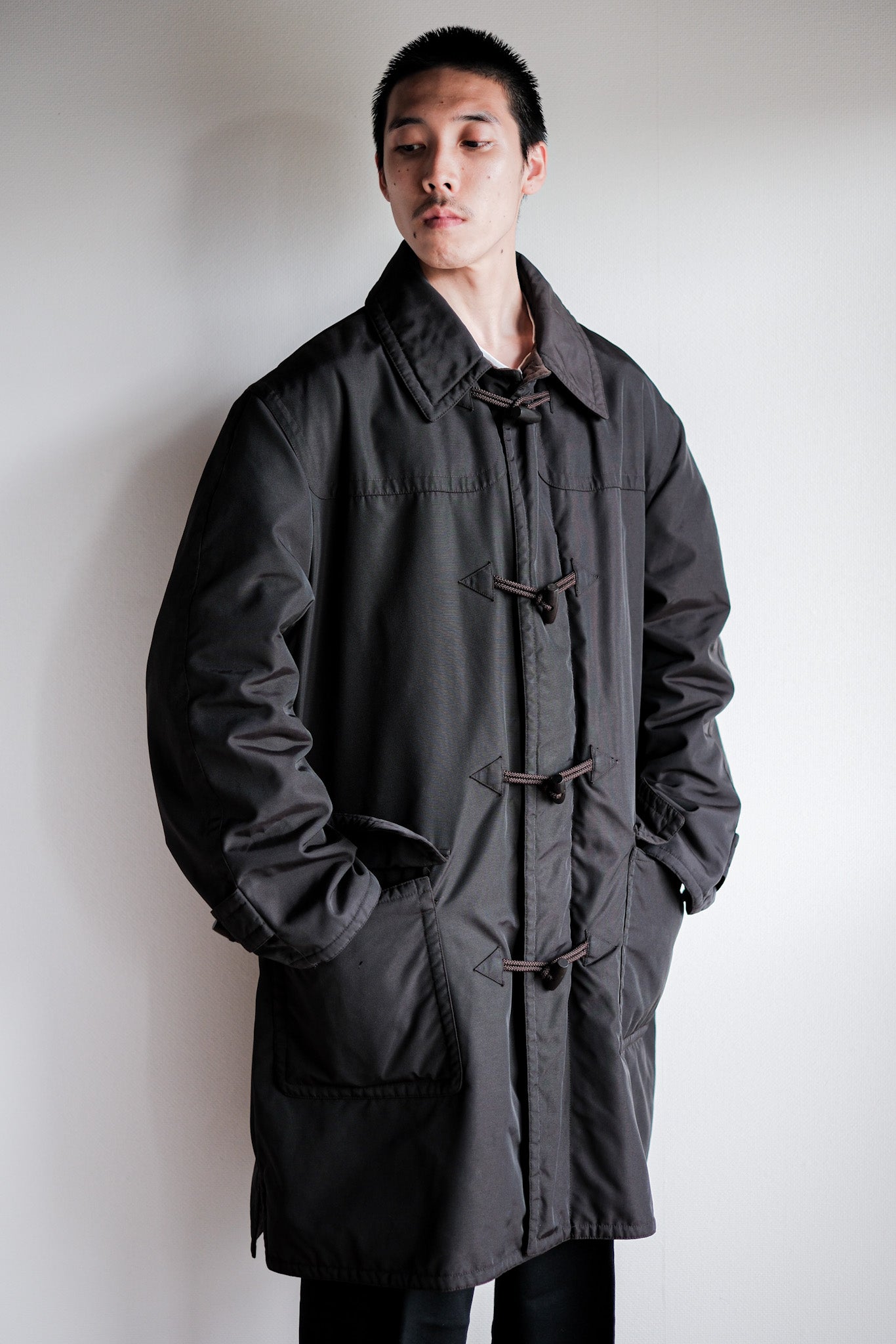 ［~90's］Old Hermès Paris Dark Brown Polyamide Duffle Coat Size.54