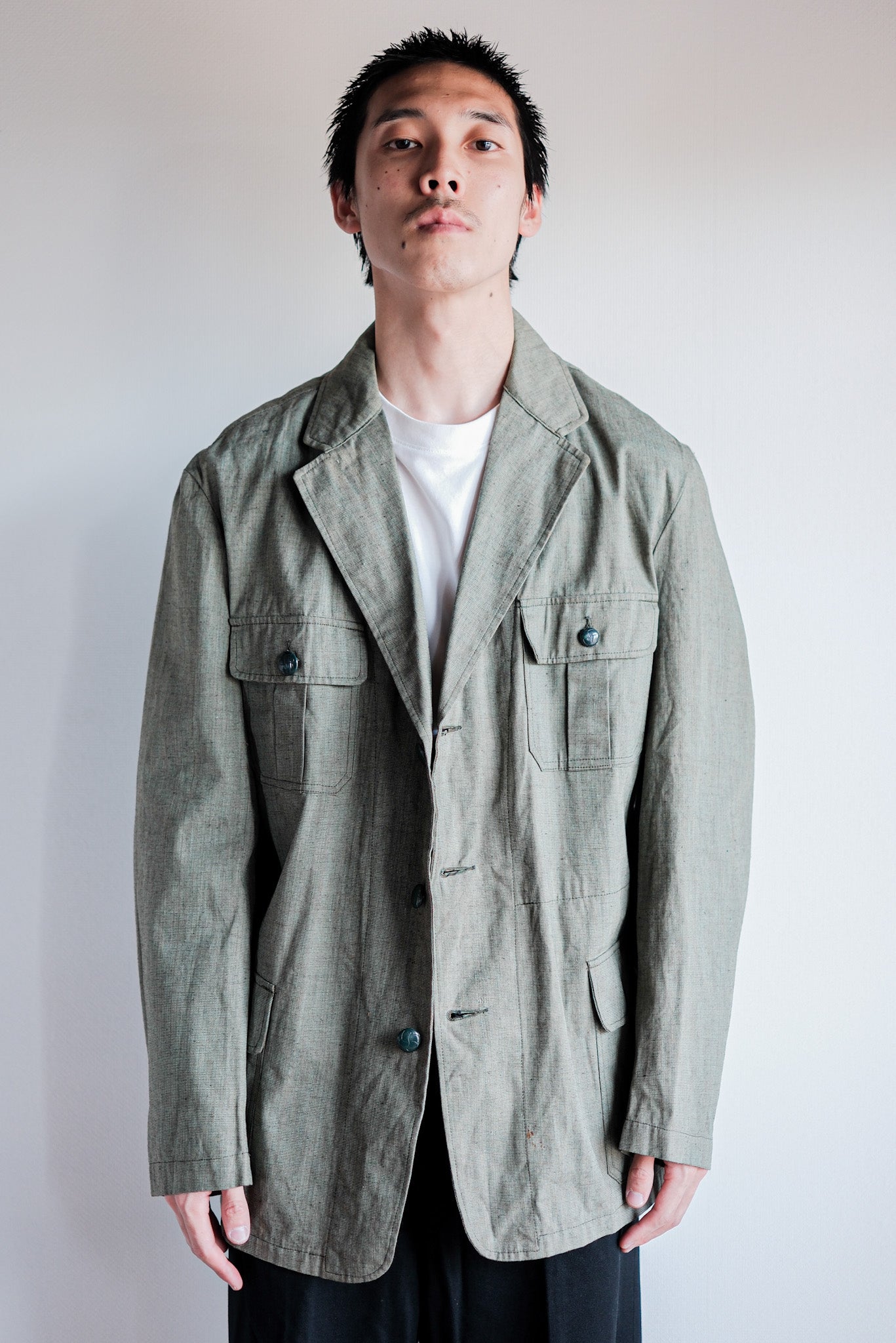 ［~40's］German Vintage Green Chambray 4 Pockets Lapel Work Jacket “Dead Stock”