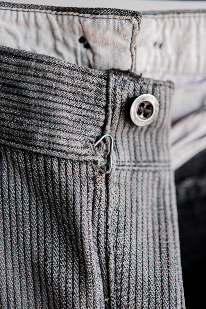 [~ 40's] French Vintage Grey Cotton Pique Work Ows "Patchwork"