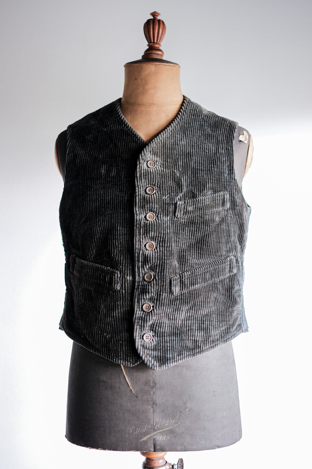 【~30's】French Vintage Dark Brown Corduroy Work Gilet "Adolphe Lafont"