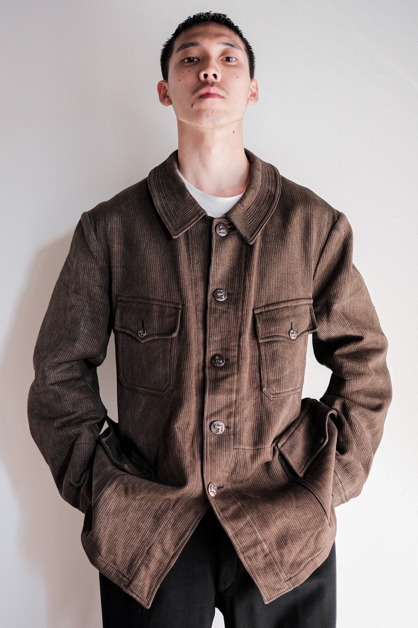 ［~50's］French Vintage Brown Salt & Pepper Cotton Pique Hunting Jacket