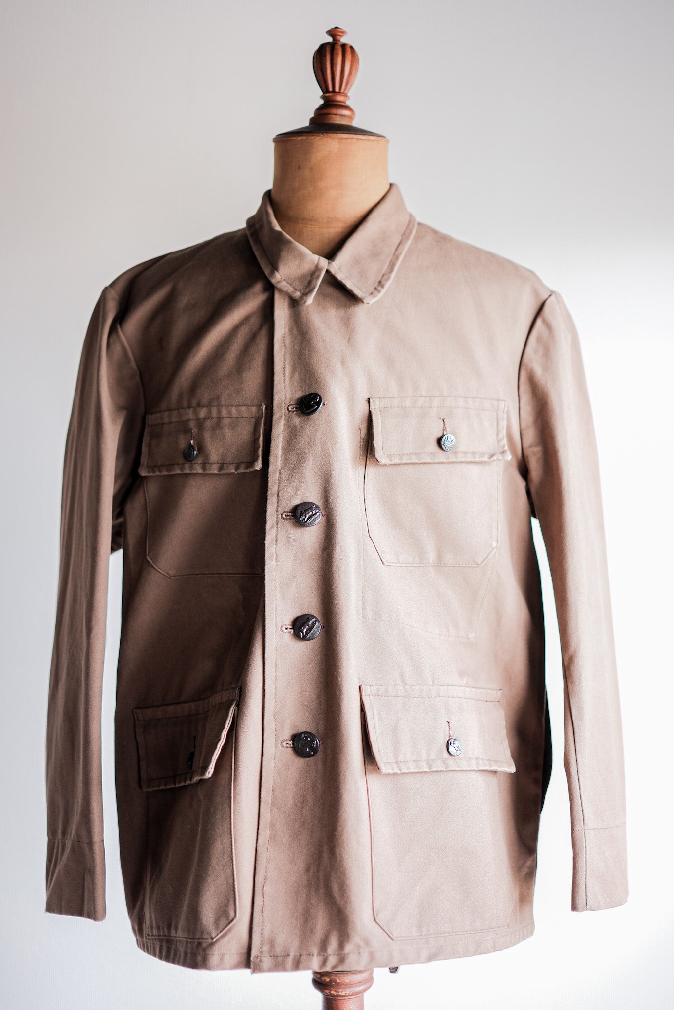 【~50's】French Vintage Cotton Linen Canvas Hunting Jacket "Dead Stock"