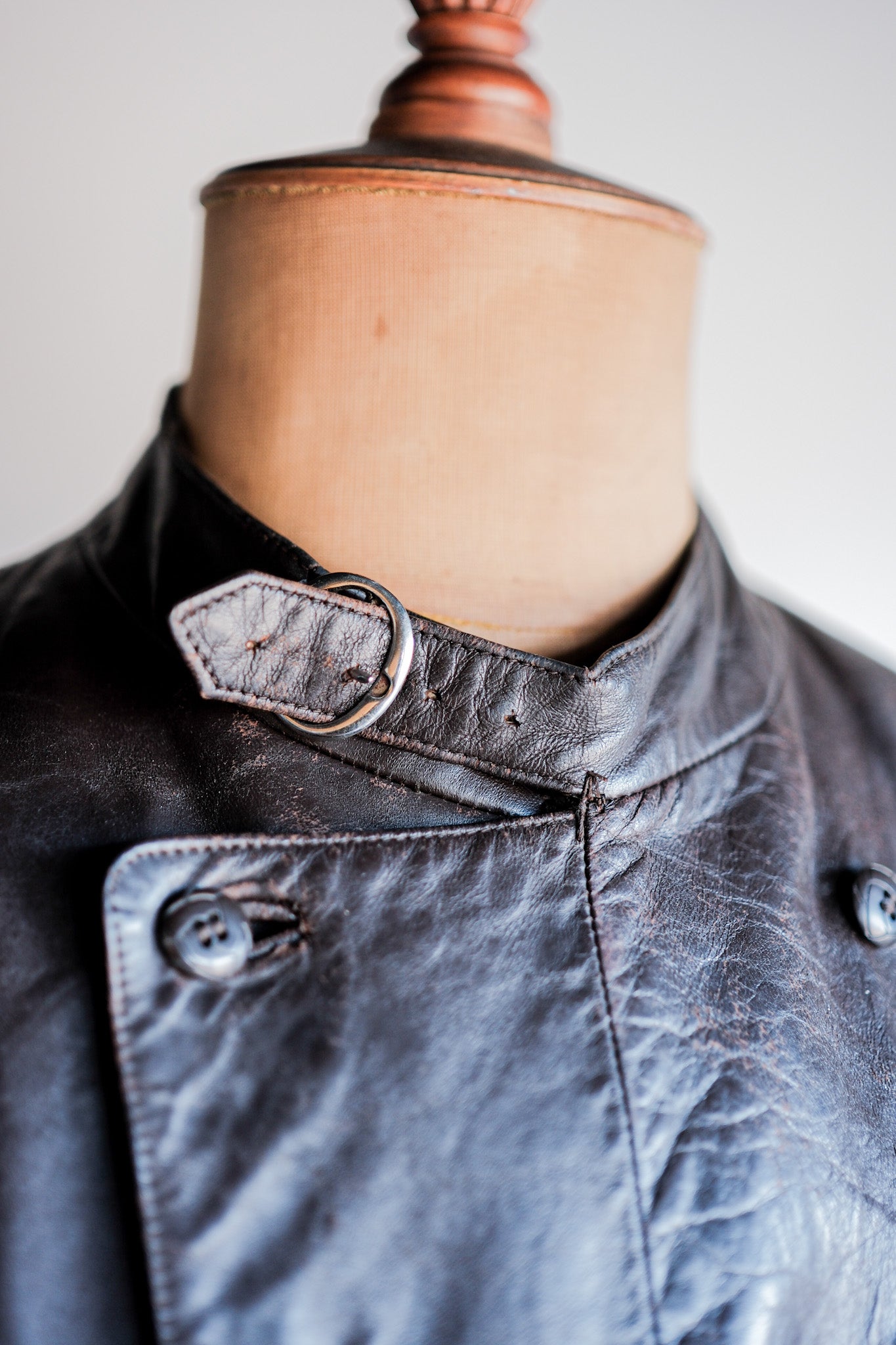 40's】German Vintage Double Breasted Motorcycle Leather Jacket