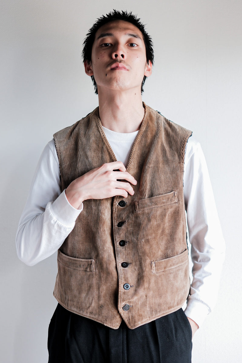 50's] French Vintage Brown Corduroy Work Gilet 