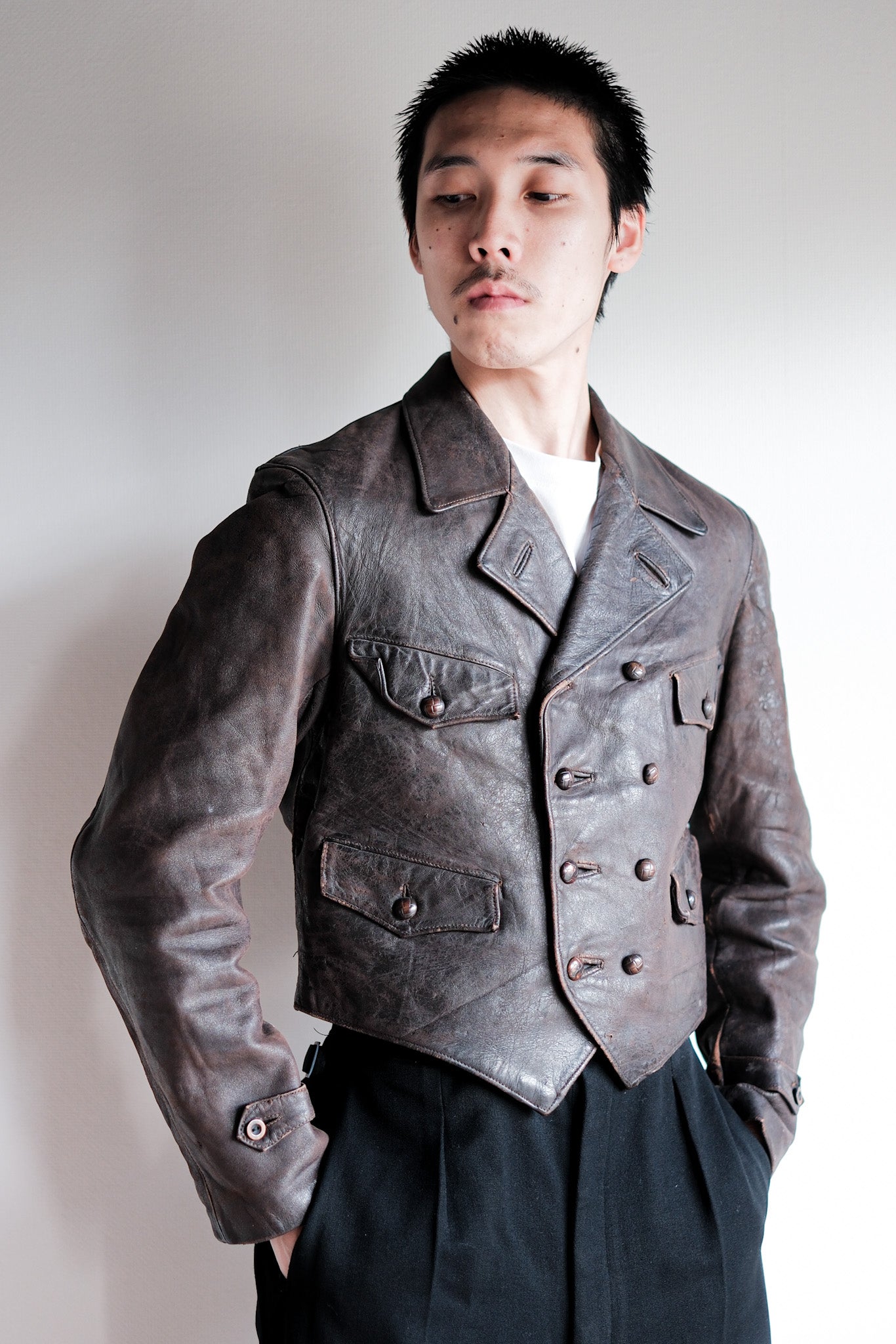 ［~40's］German Vintage Double Breasted Motorcycle Leather Jacket