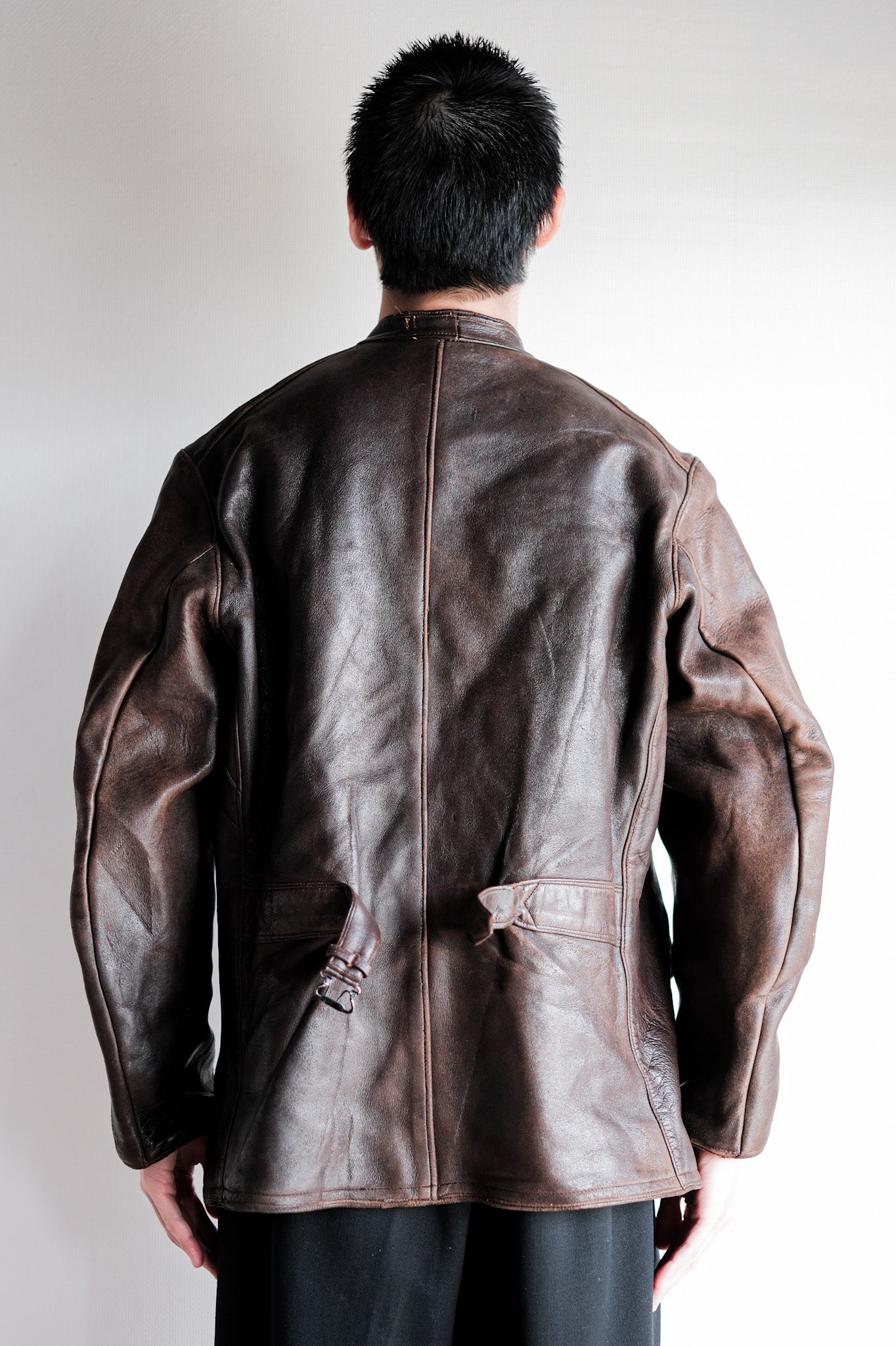 【~40's】Swedish Vintage Double Breasted Leather Jacket