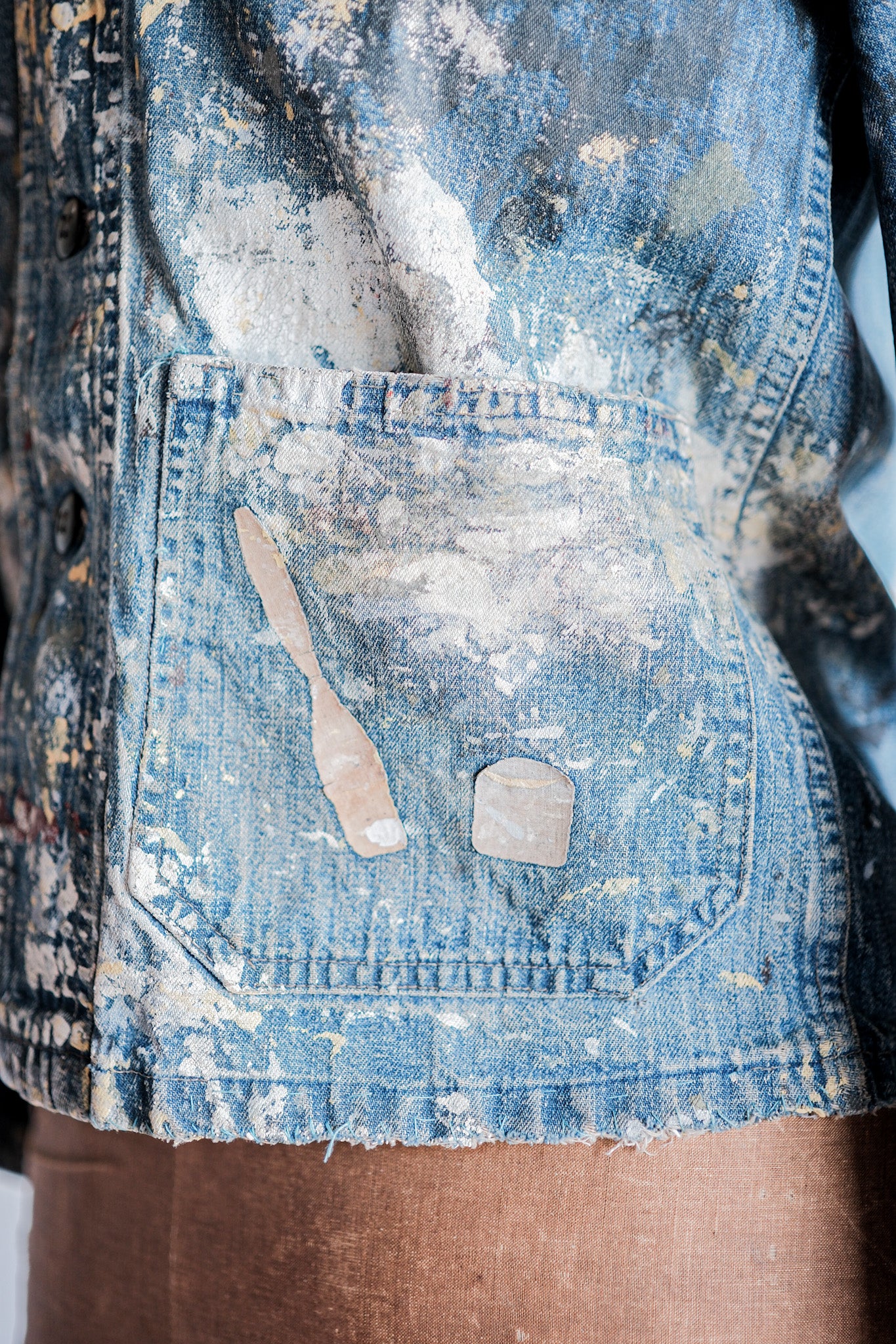 ［~40’s］U.S.NAVY Shawl Collar Denim Coverall “Crazy Paint”