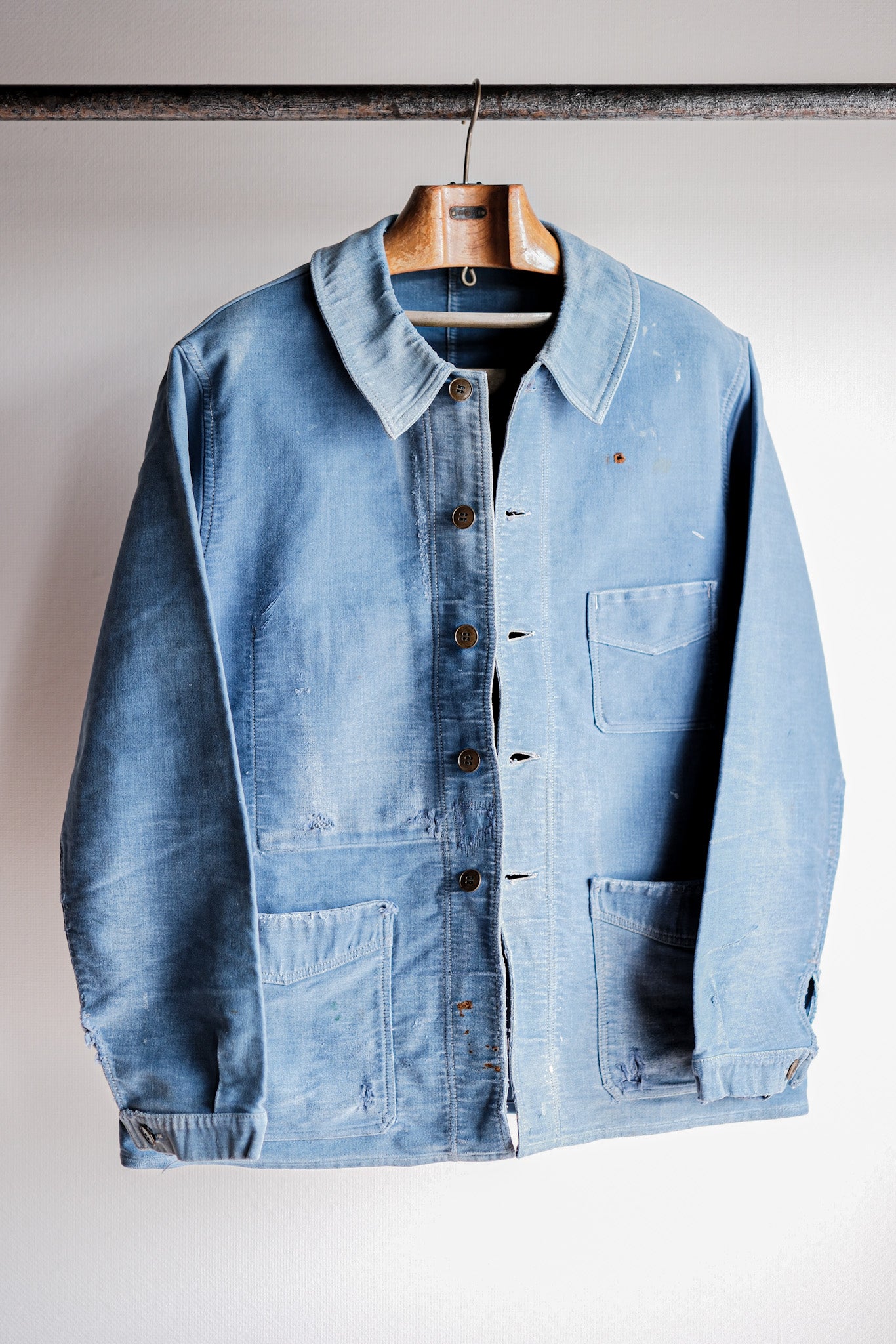 ［~40's］French Vintage Blue Moleskin Work Jacket "Le Mont St. Michel"