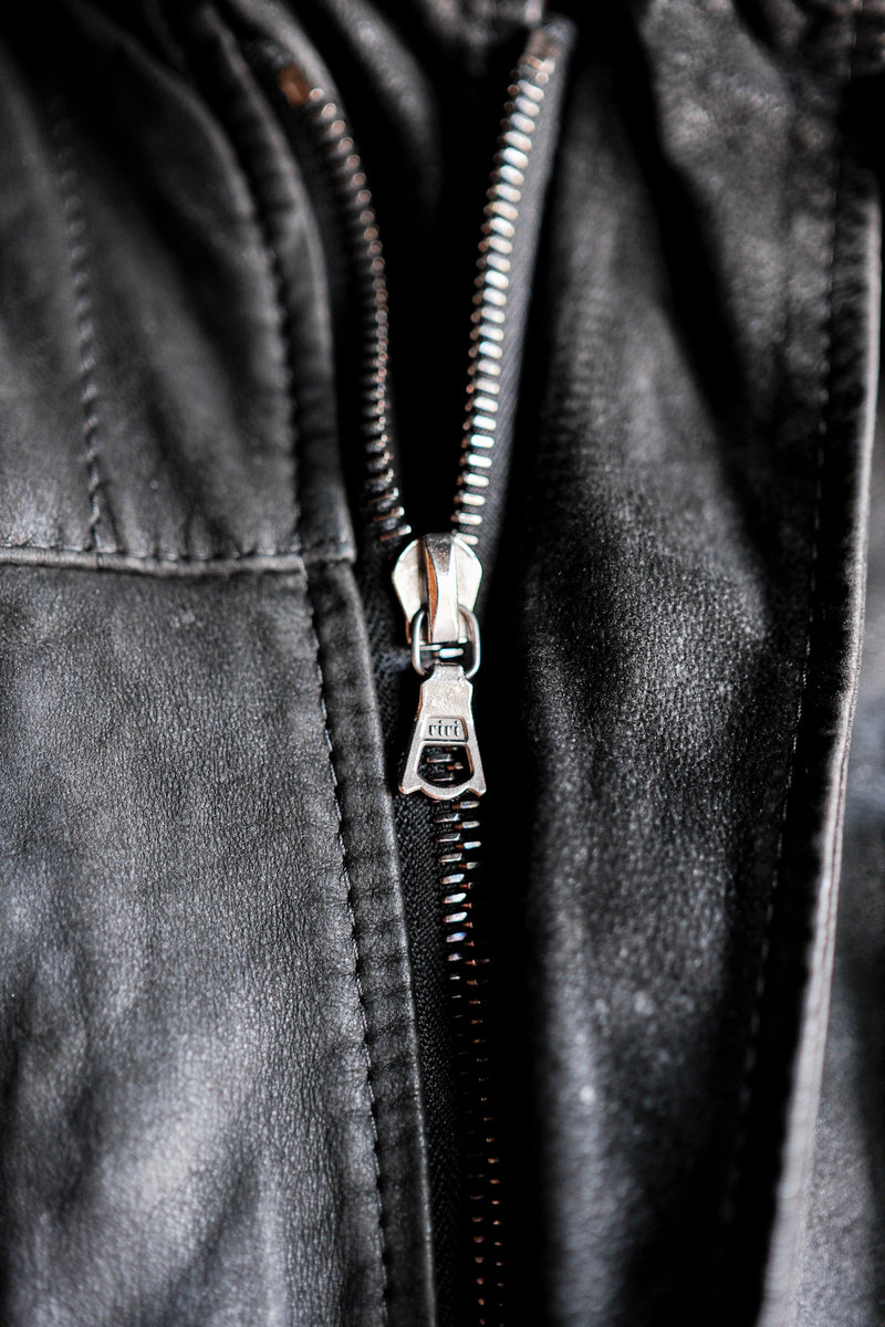 [~90's] Old Renoma Paris Black Leather Detachable Sleeve Multi Pocket Jacket Size.M