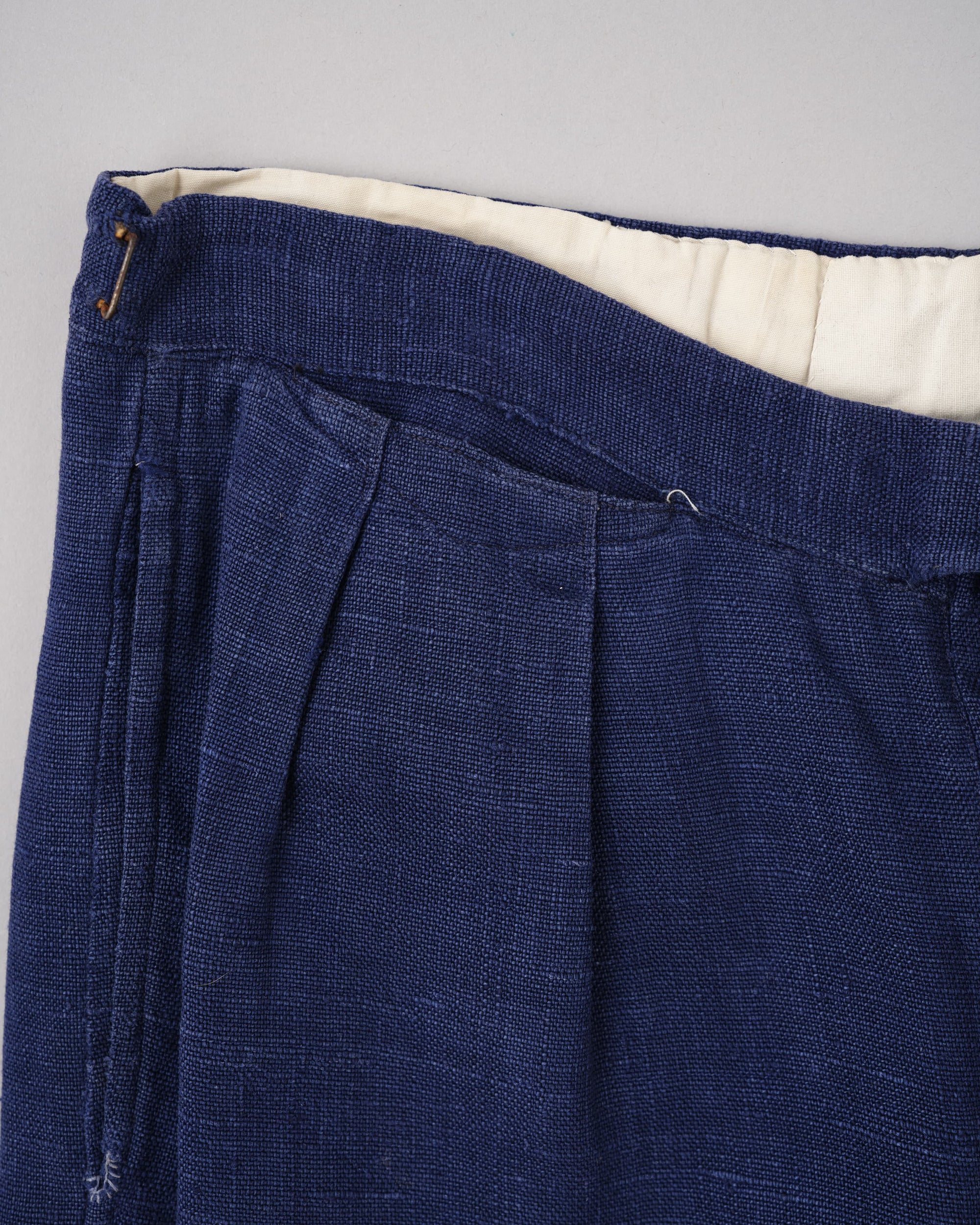 [~40's] French Vintage Indigo Hemp Linen Cross Belt Work Pants