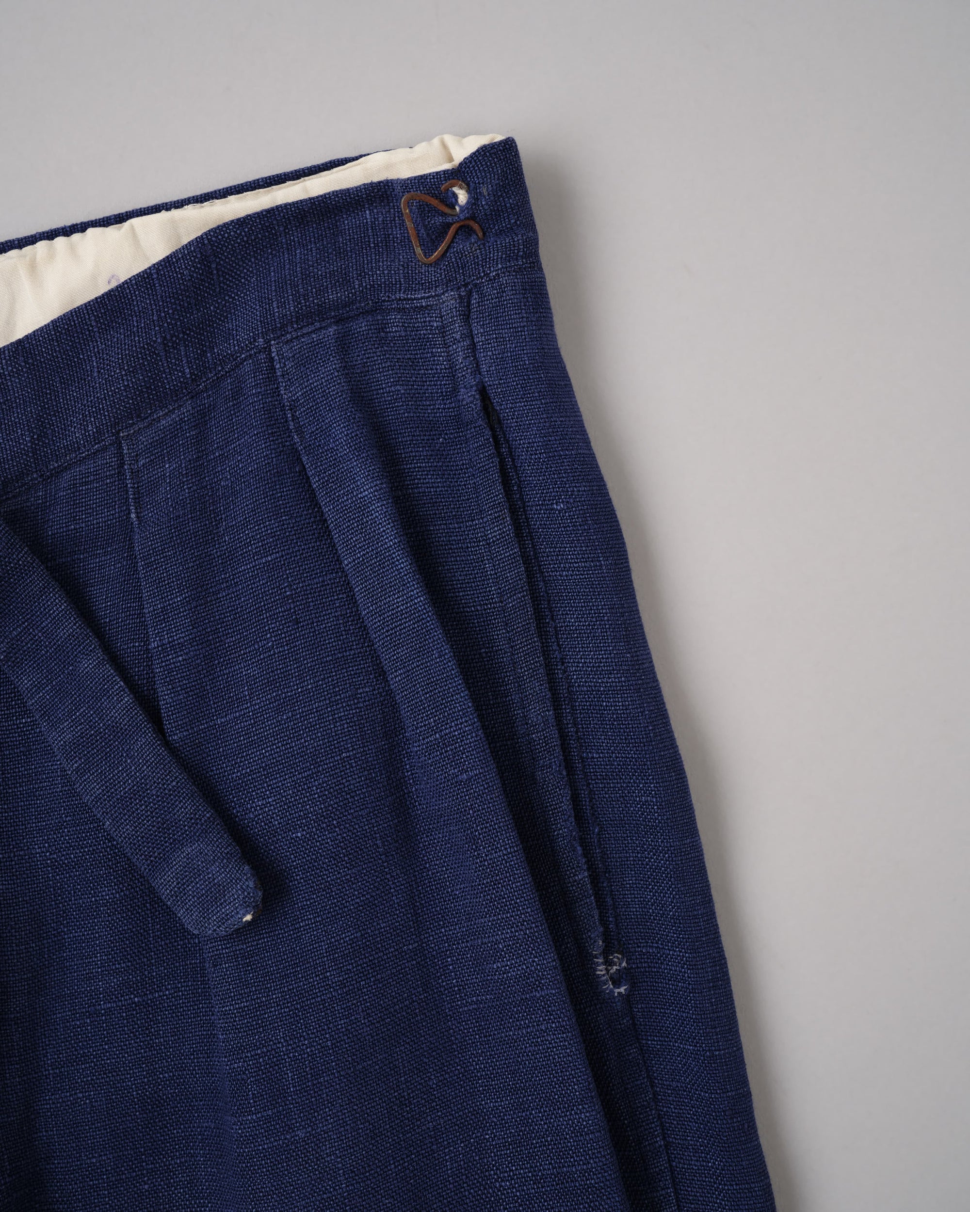 [~40's] French Vintage Indigo Hemp Linen Cross Belt Work Pants