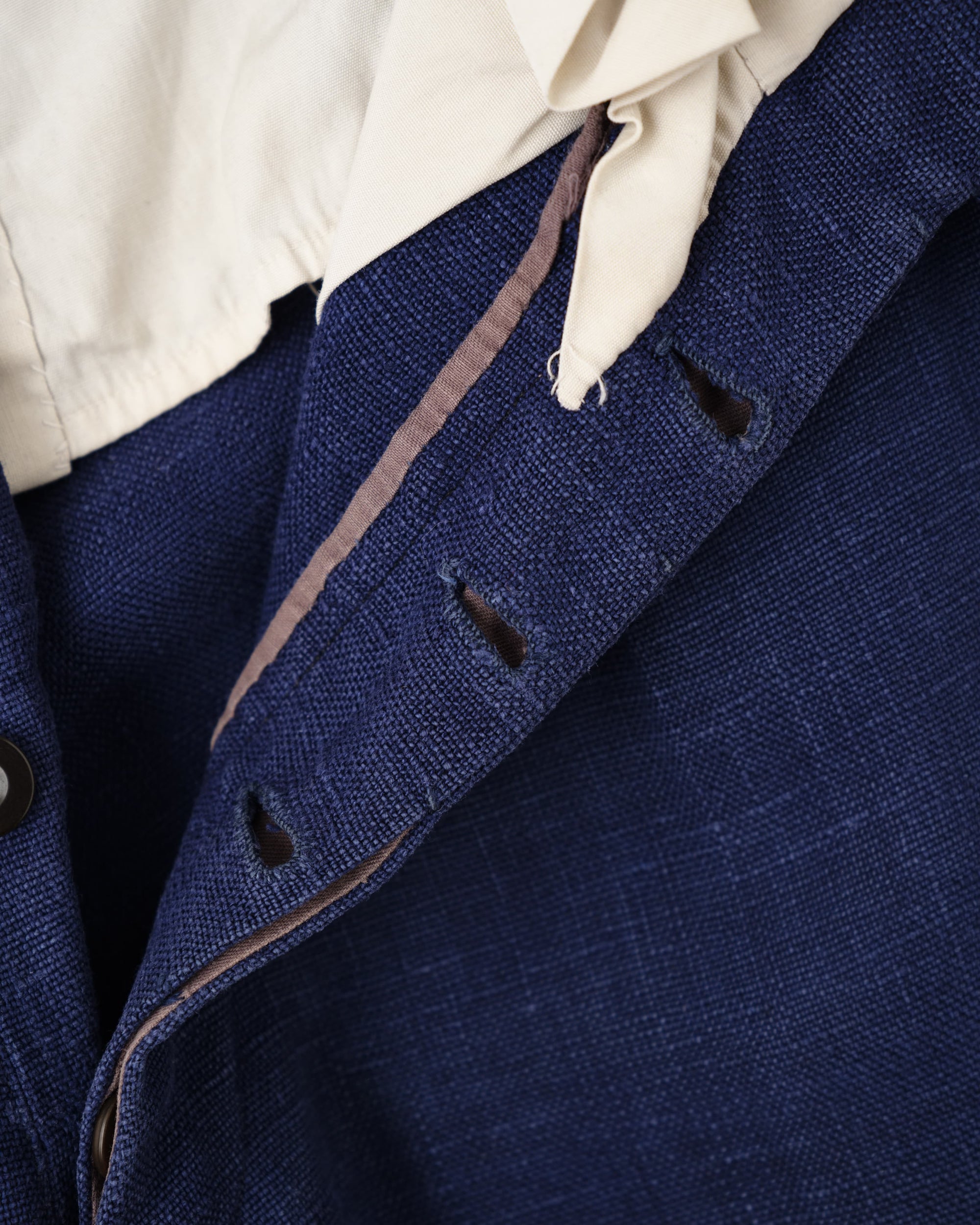 [~40's] French Vintage Indigo Hemp Linen Cross Belt Work Pants