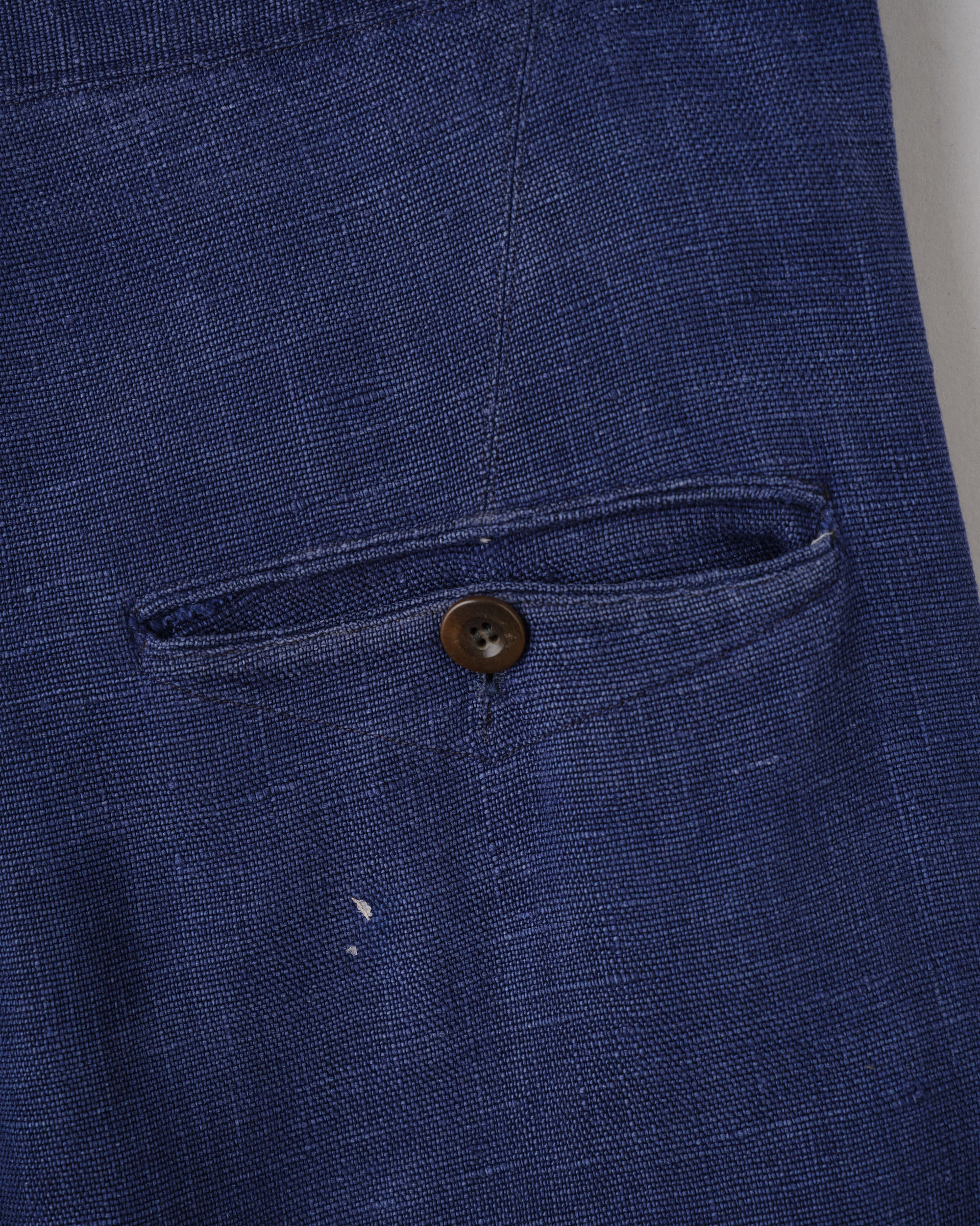 [~40's] French Vintage Indigo Hemp Linen Cross Belt Work Pants