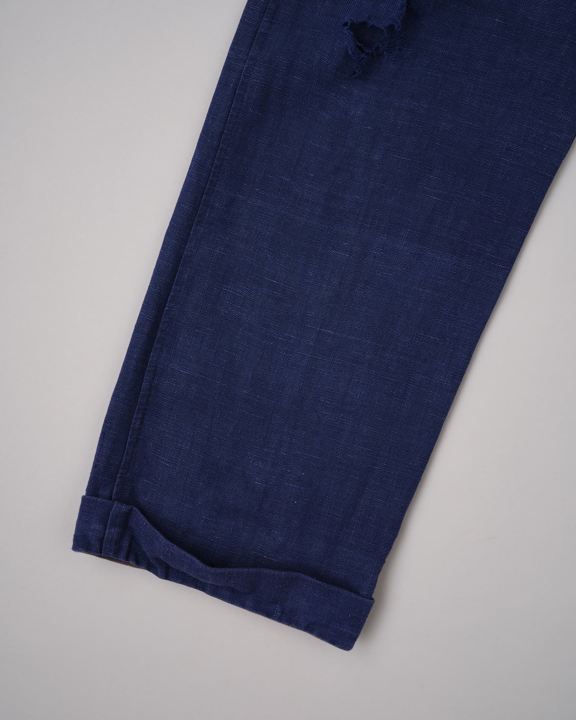 [~40's] French Vintage Indigo Hemp Linen Cross Belt Work Pants