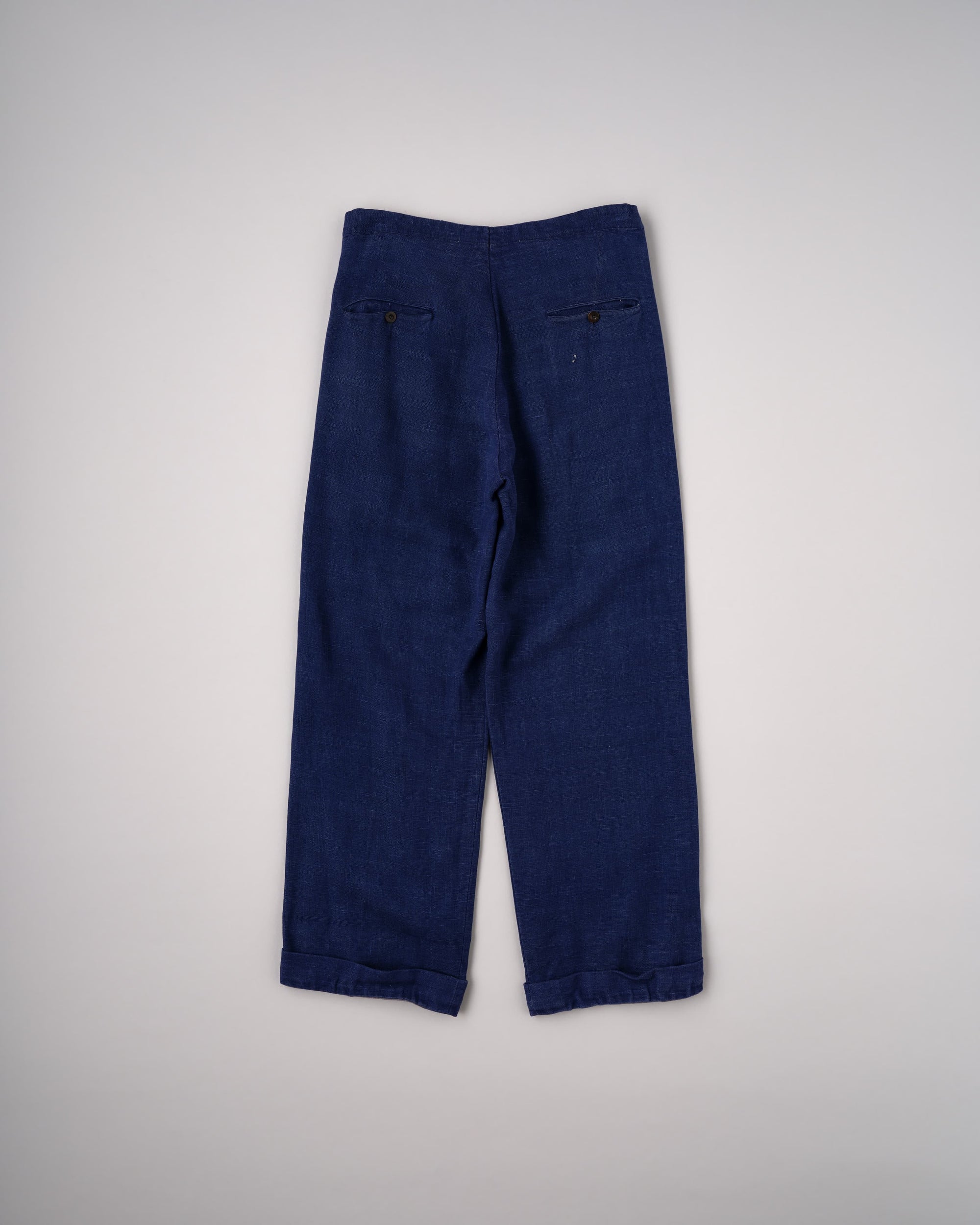 [~40's] French Vintage Indigo Hemp Linen Cross Belt Work Pants