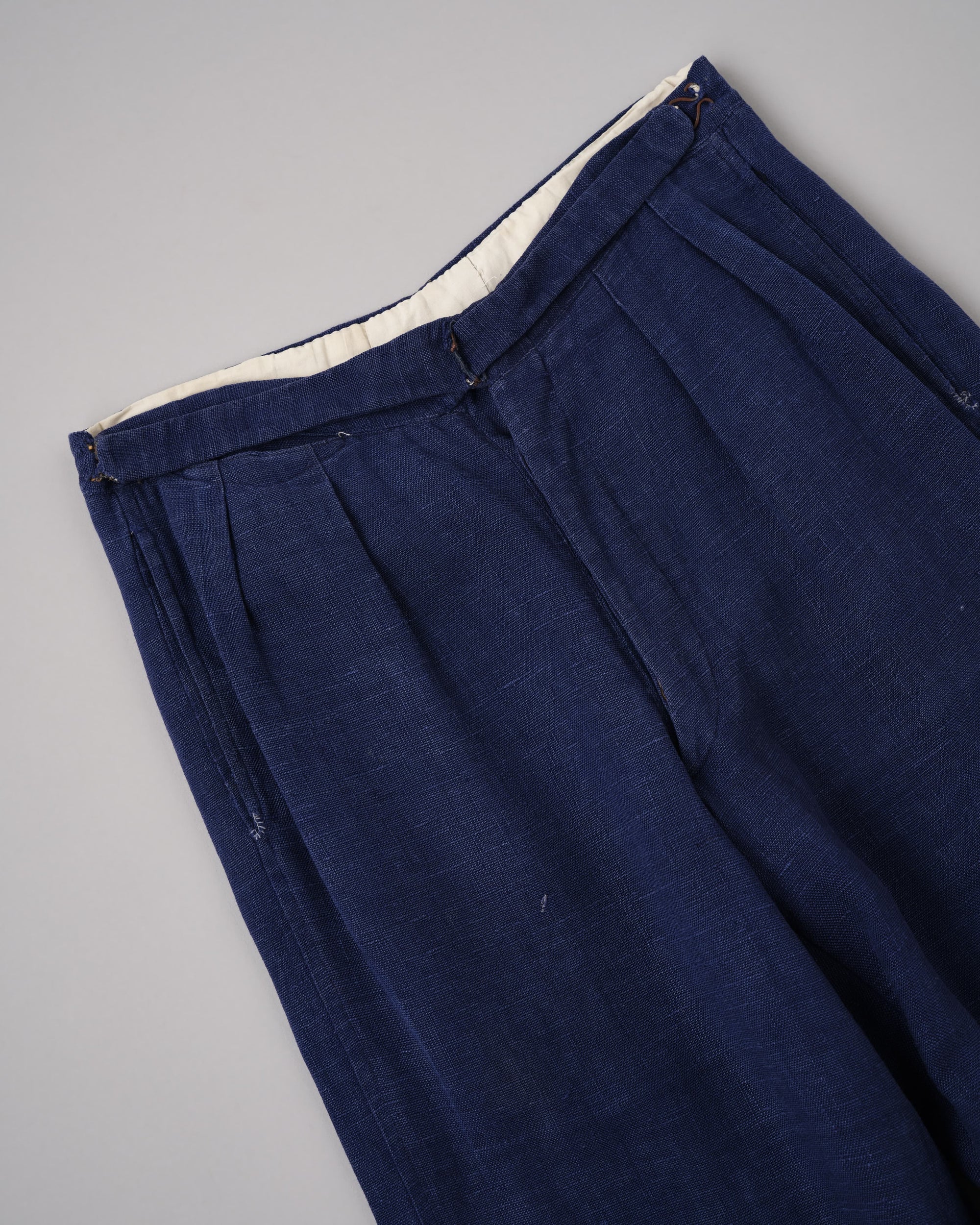 [~40's] French Vintage Indigo Hemp Linen Cross Belt Work Pants