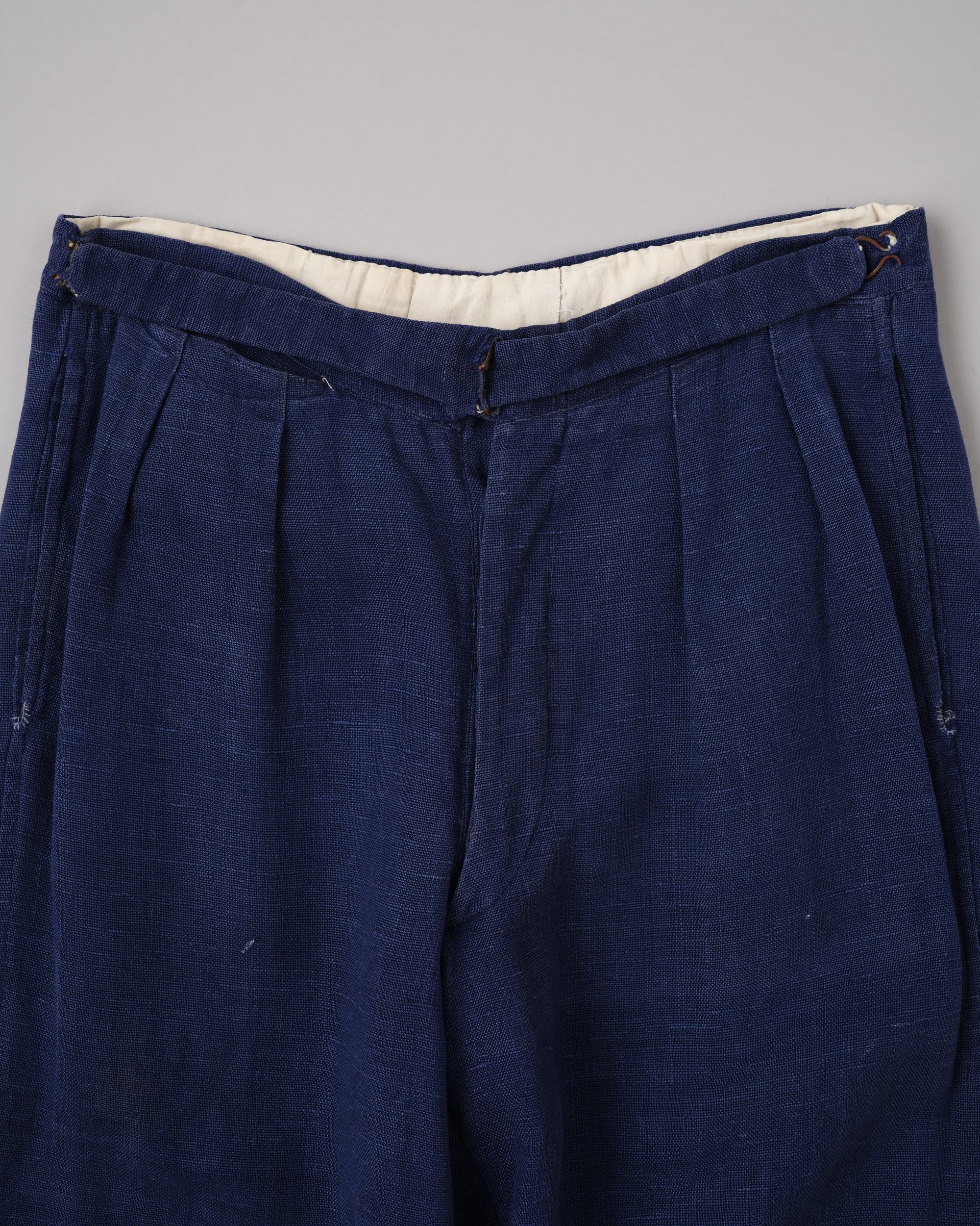 [~40's] French Vintage Indigo Hemp Linen Cross Belt Work Pants