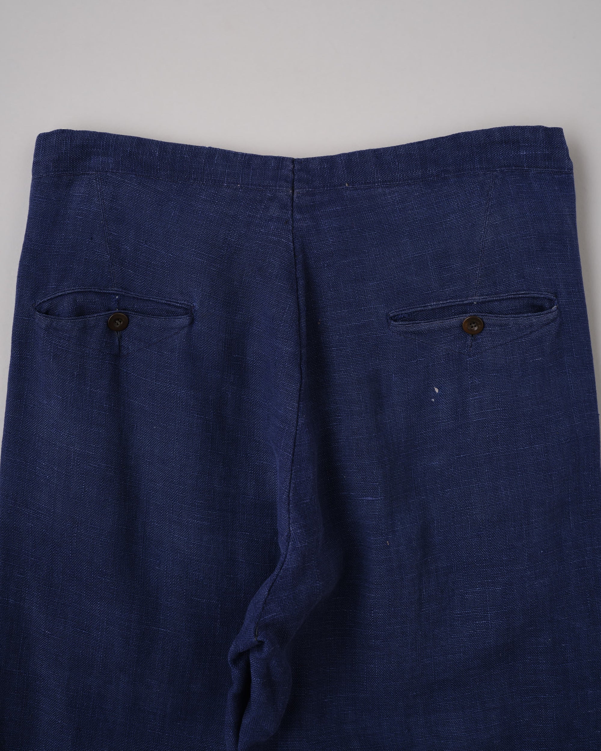 [~40's] French Vintage Indigo Hemp Linen Cross Belt Work Pants
