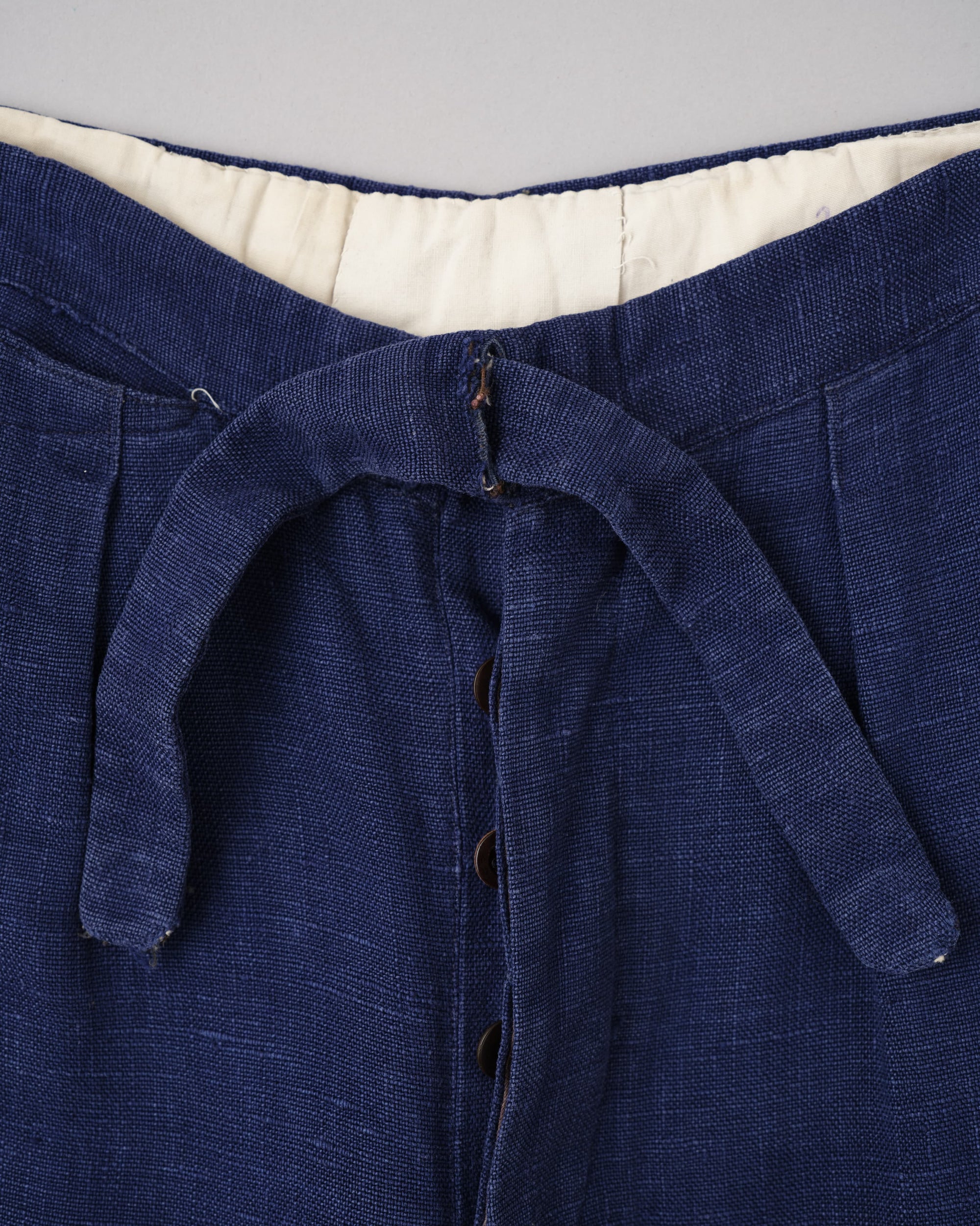 [~40's] French Vintage Indigo Hemp Linen Cross Belt Work Pants