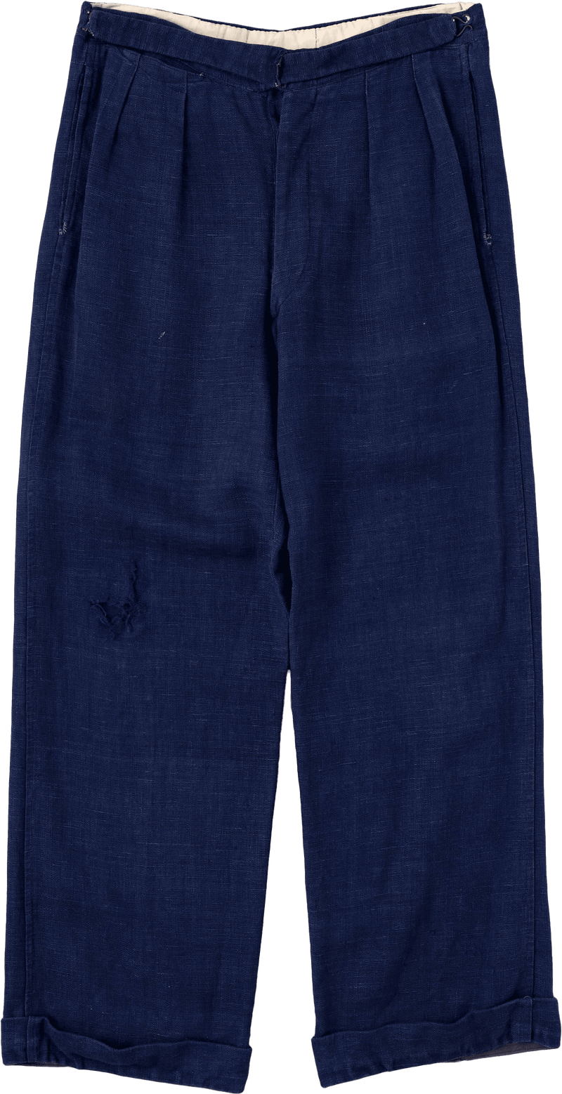 【~40's】French Vintage Indigo Hemp Linen Cross Belt Work Pants