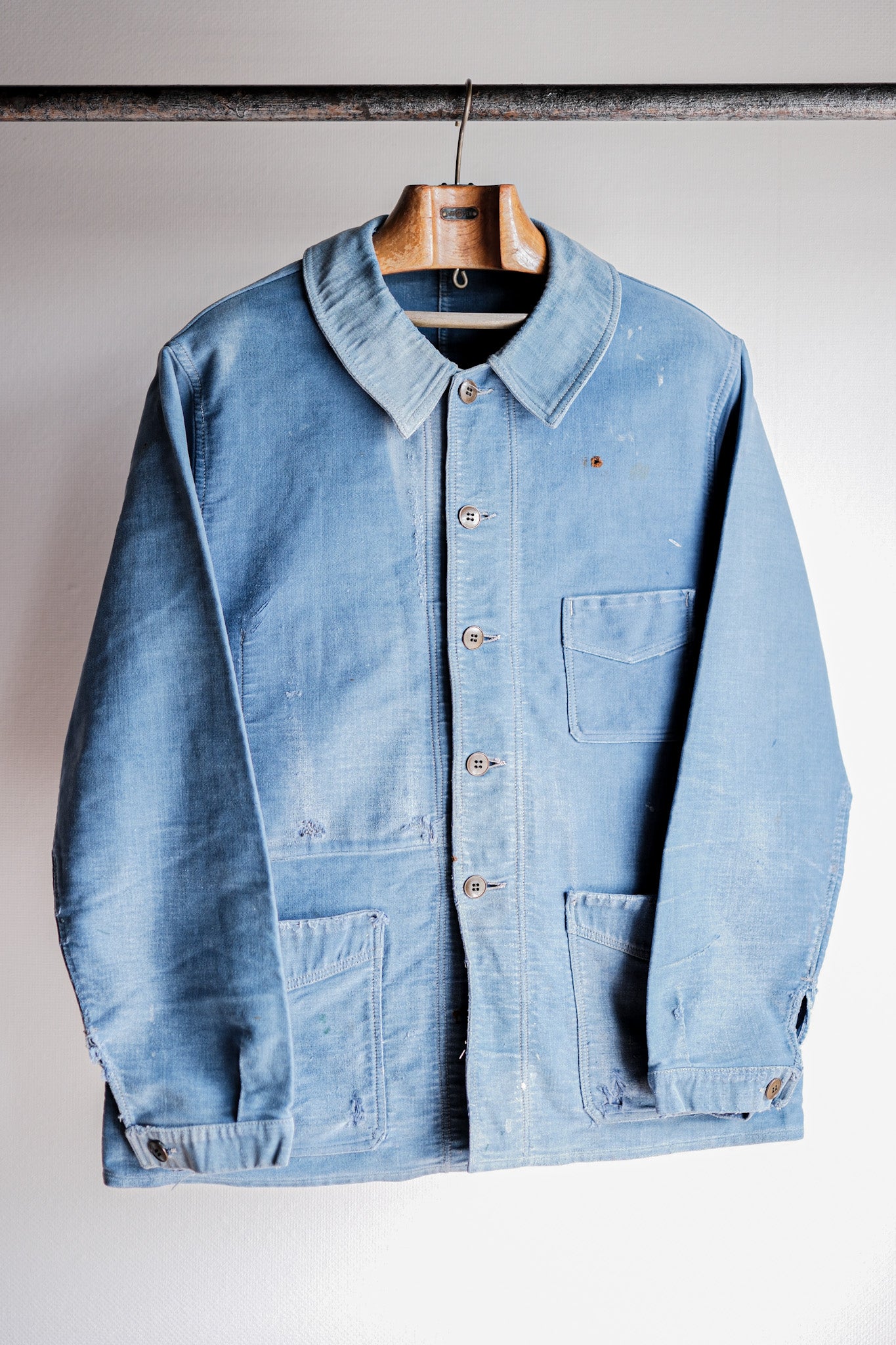 [~ 40's] French Vintage Blue Moleskin Work Jacket "Le Mont St. Michel"