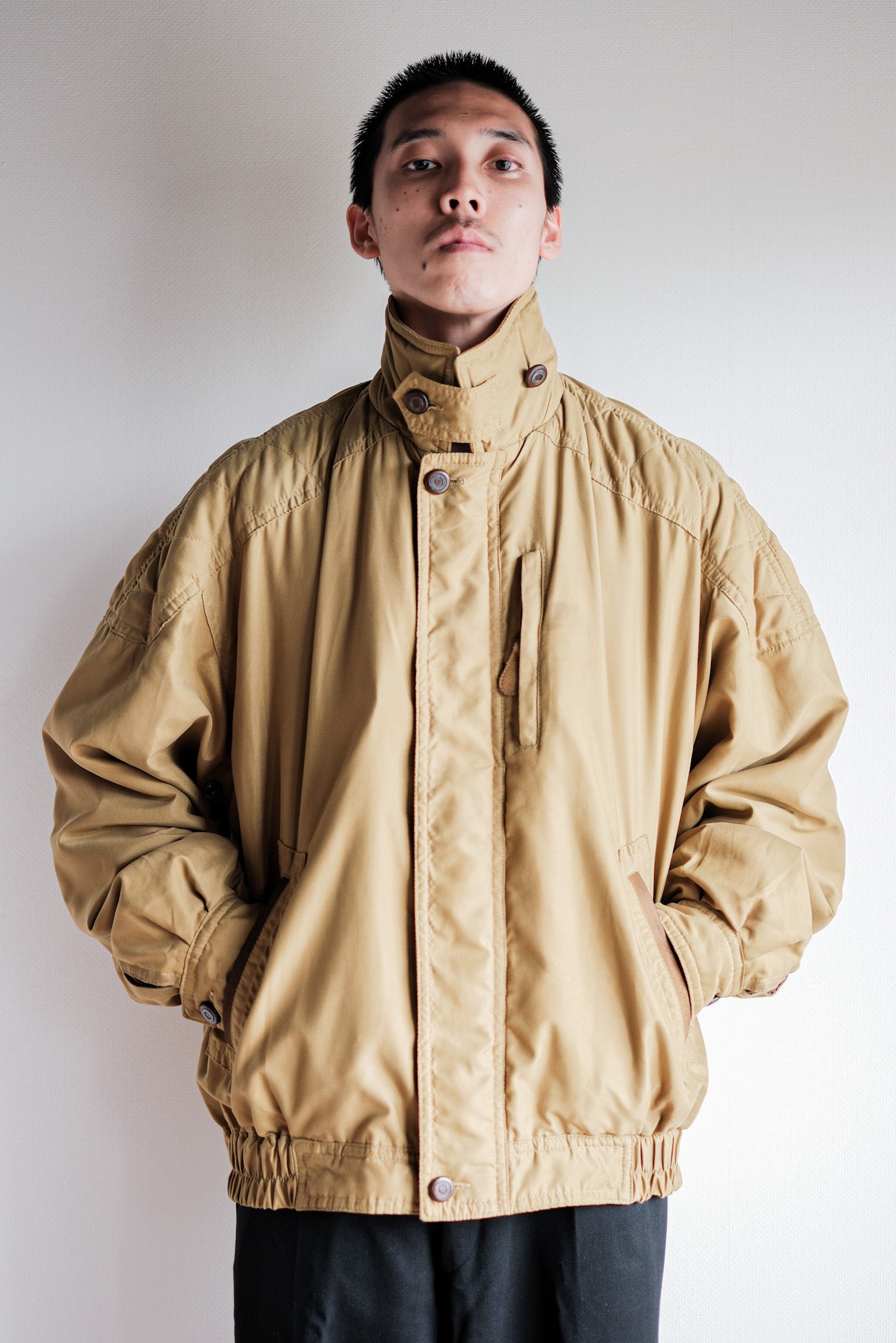 ［~80's］Old Yves Saint Laurent Nylon Quilting Blouson With Chin Strap "Pour Homme"