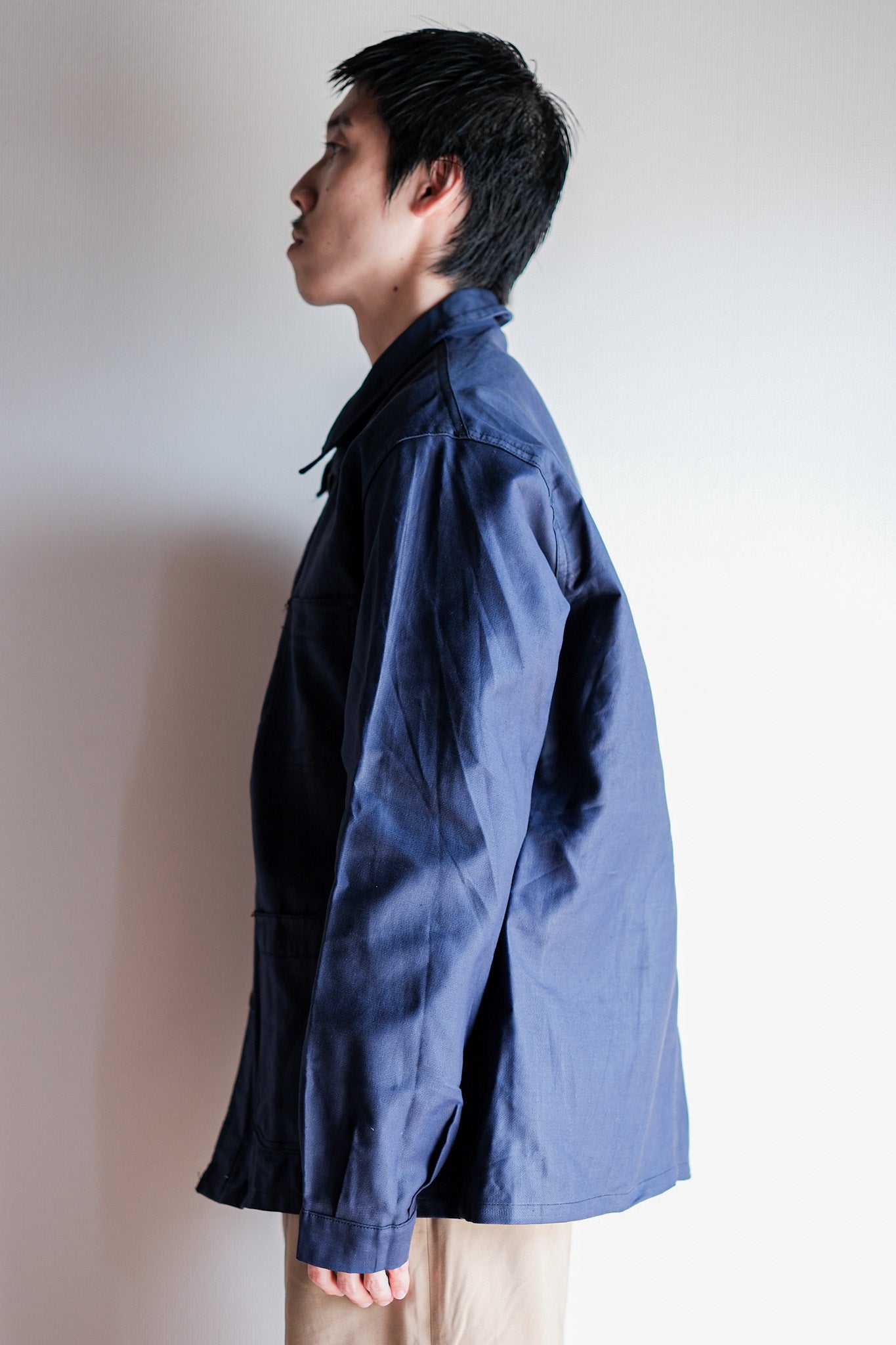 【~50's】French Vintage Blue Thin Twill Work Jacket "Vulcain" "Dead Stock"