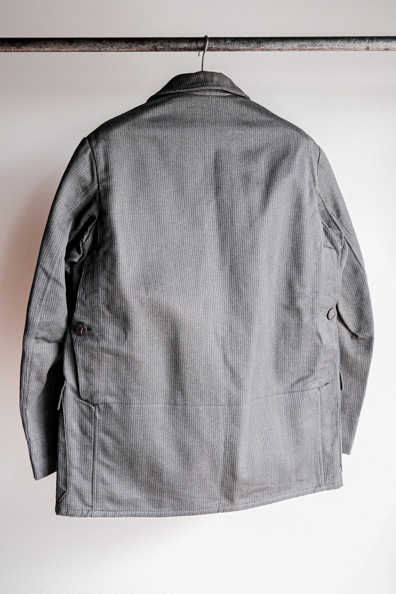 【~50's】French Vintage Gray Cotton Pique Hunting Jacket With Chin Strap "Dead Stock"